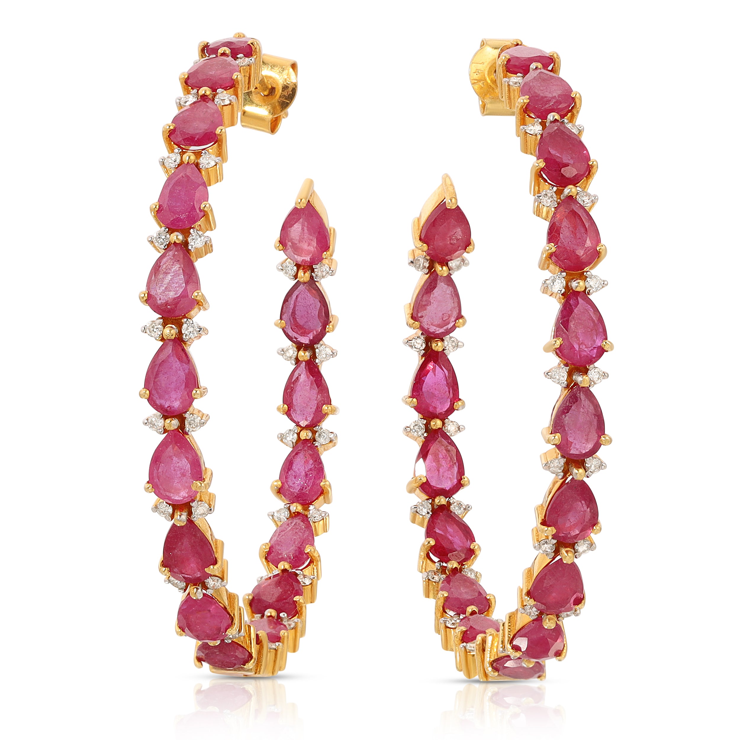 Pink Ruby Diamond Gold Hoops