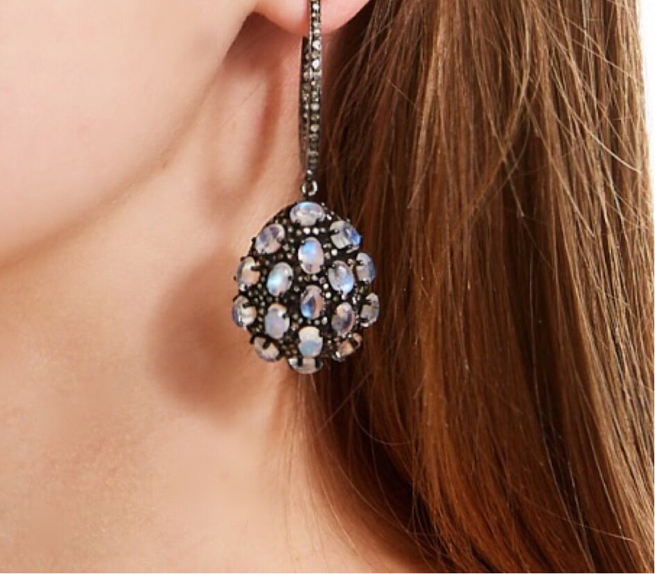 Moonstone Diamond Drop Earrings