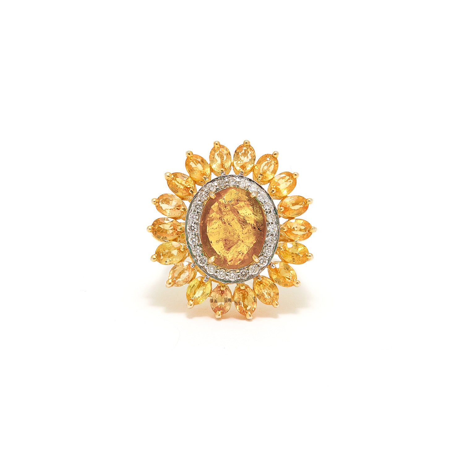 Yellow Sapphire Diamond Sun Dial Cocktail Ring