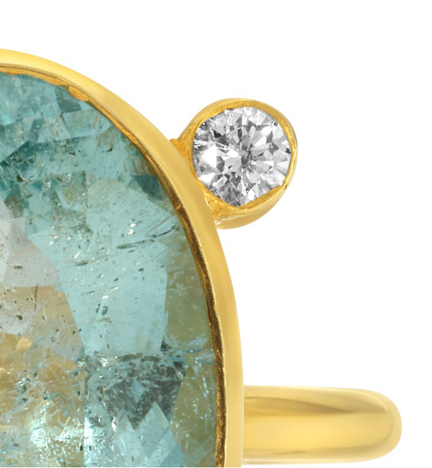 Aquamarine Diamond Dot Dress Ring
