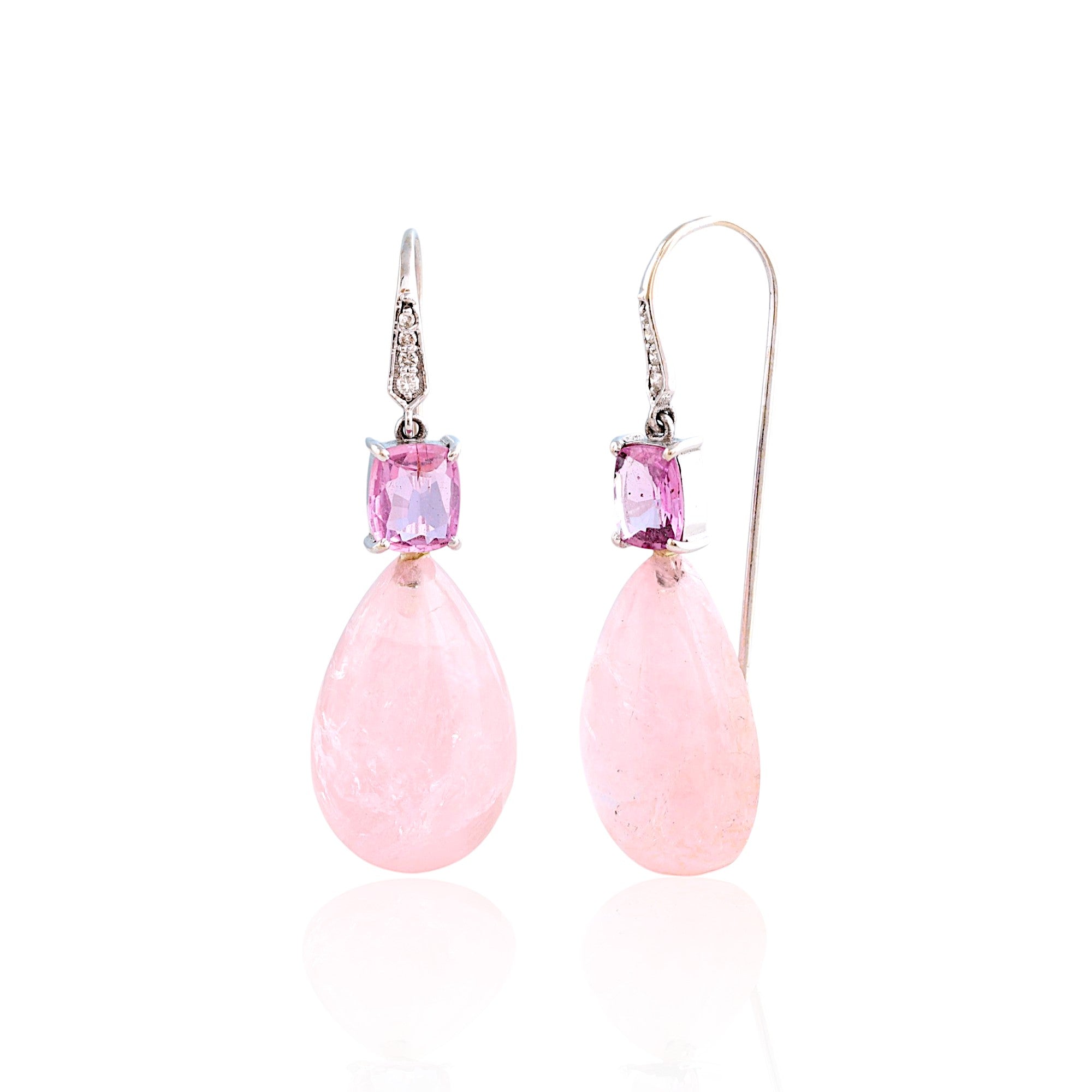 Morganite Pink Sapphire White Gold Diamond Drop Earrings