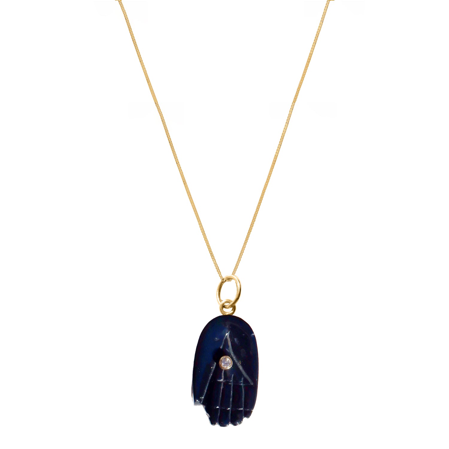 Black Spinel Gold Diamond Hamsa Pendant