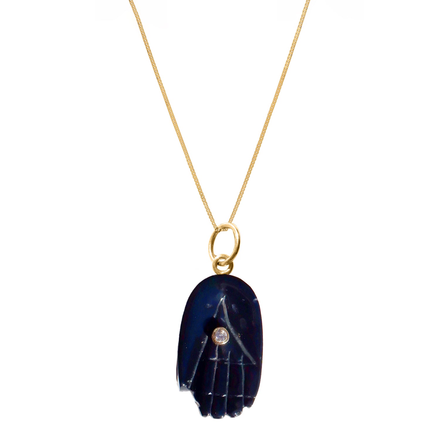 Black Spinel Gold Diamond Hamsa Pendant