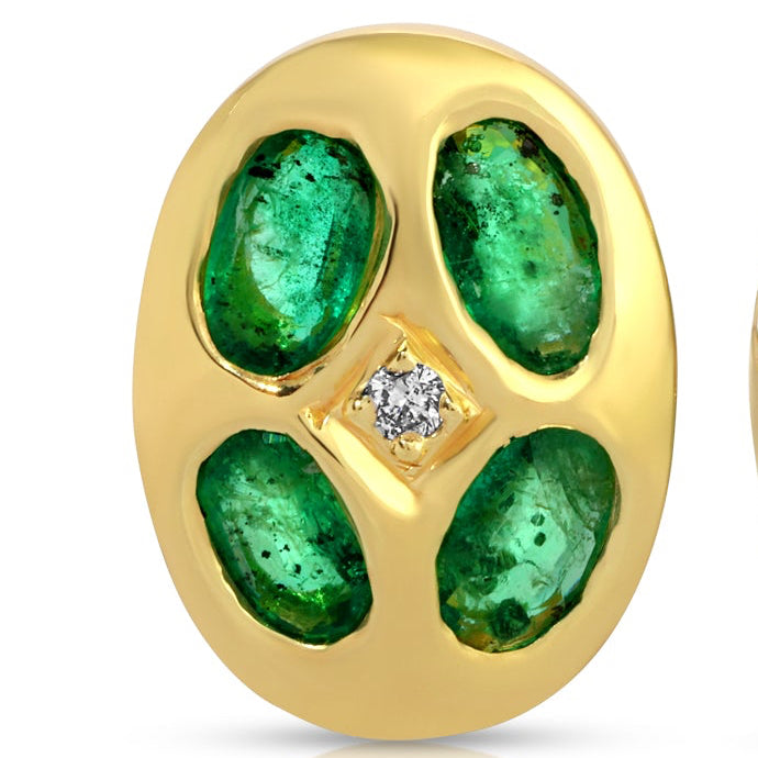 Emerald Diamond Bean Stud Earrings