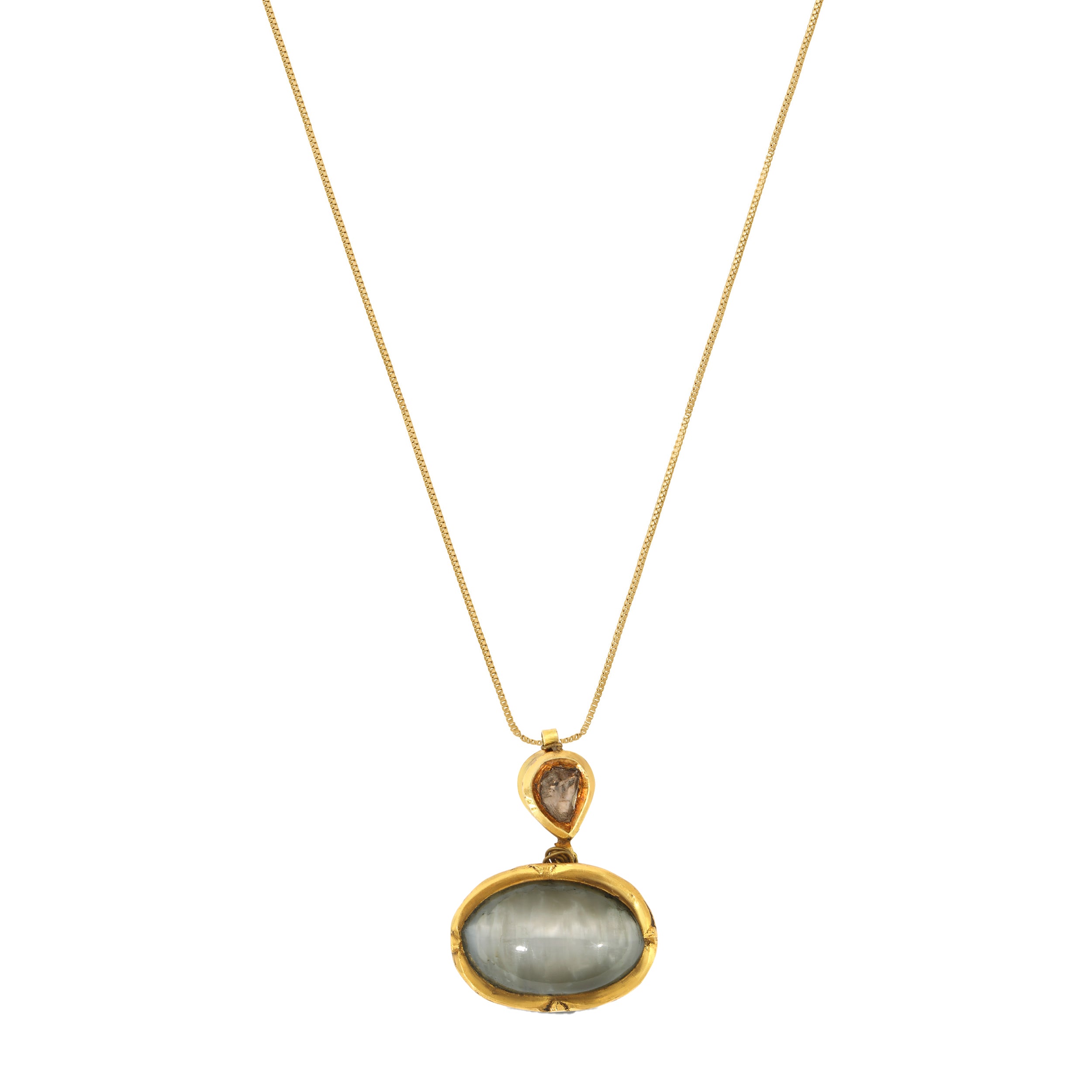 Diamond Cats Eye Gold Pendant