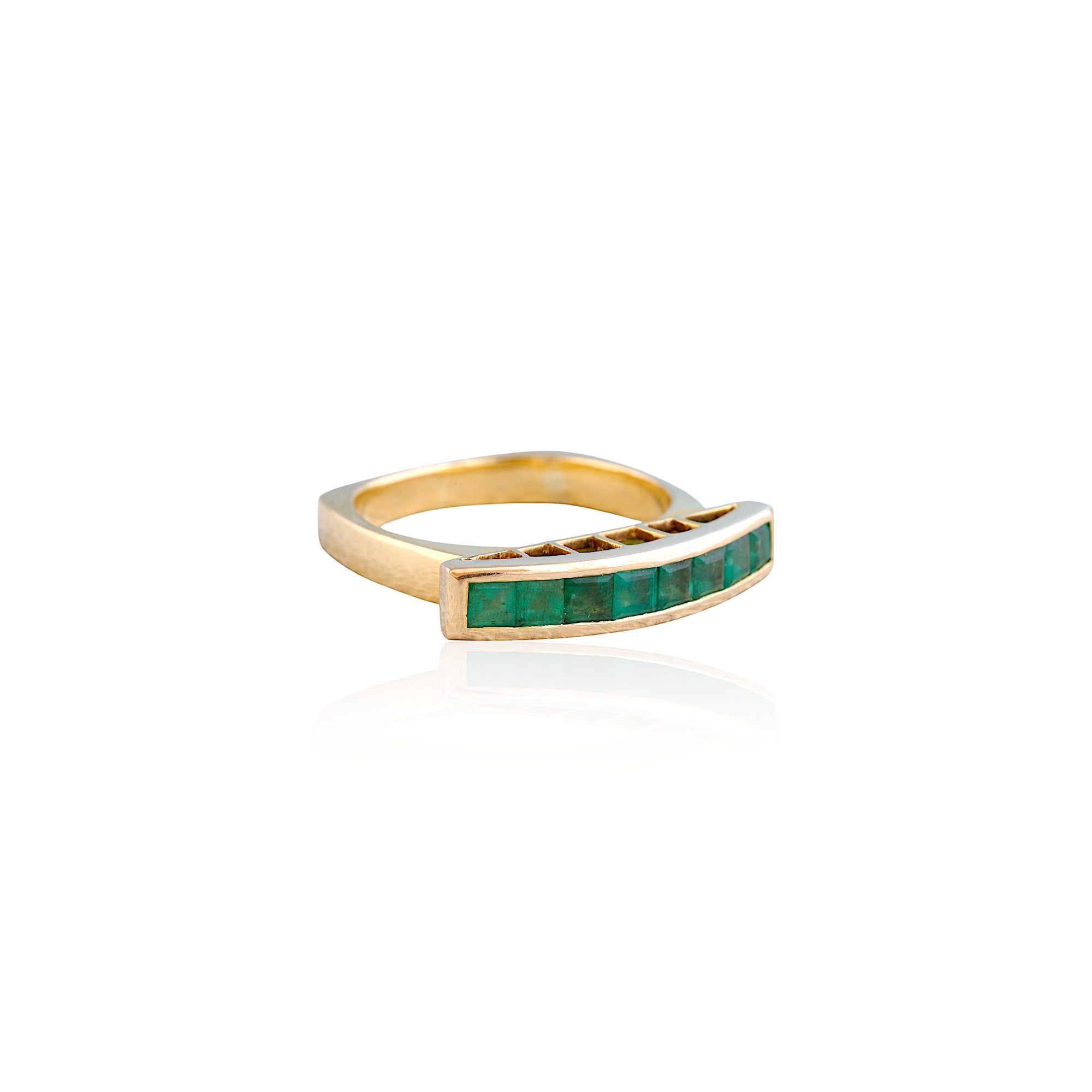 Emerald Baguette Gold Channel Set Band Ring