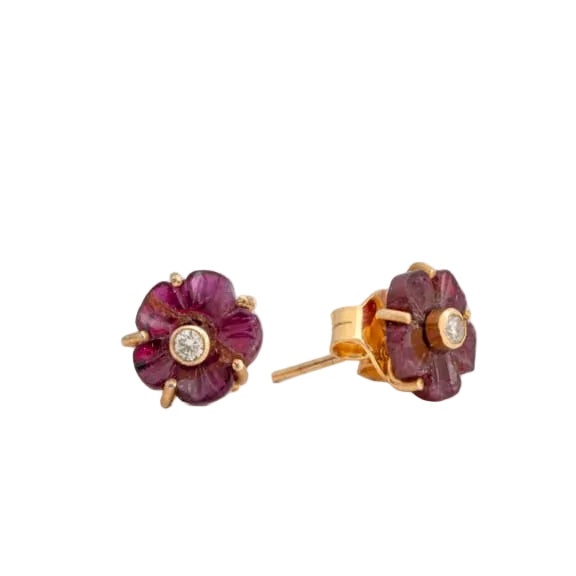 Ruby Diamond Petite Peony Stud Earrings