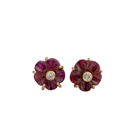Ruby Diamond Petite Peony Stud Earrings