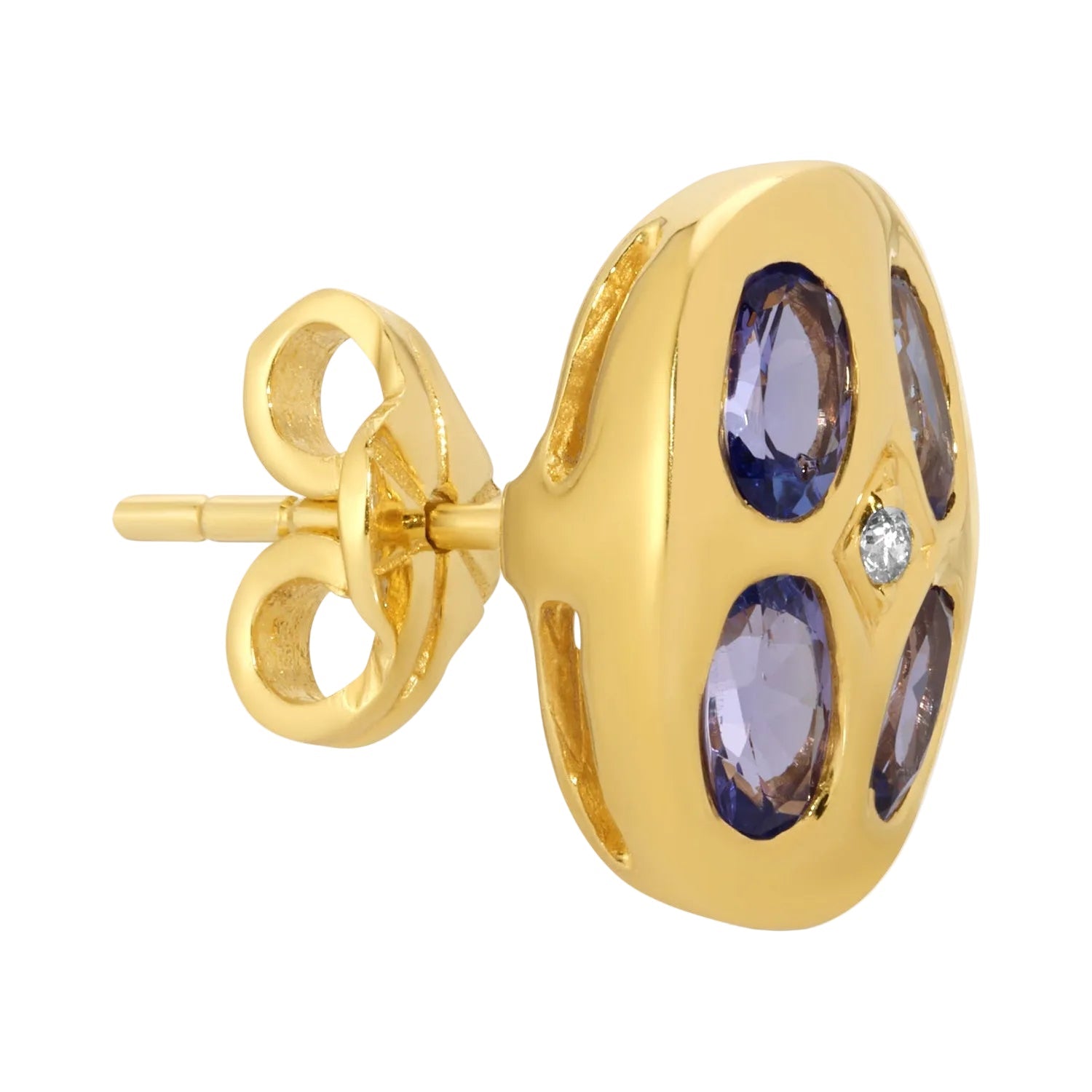 Sapphire Diamond Bean Stud Earrings