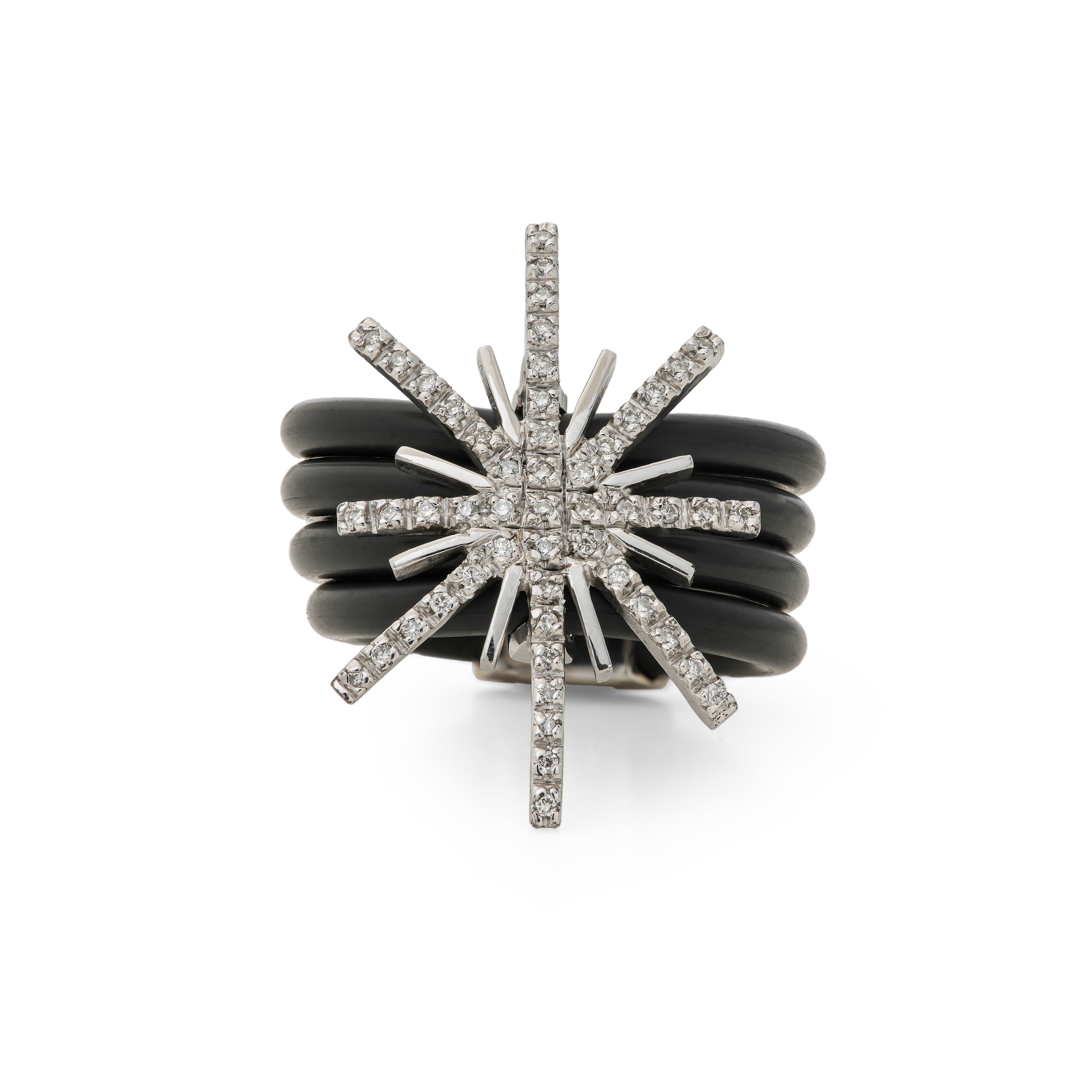 Black North Star Diamond White Gold Rubber Ring