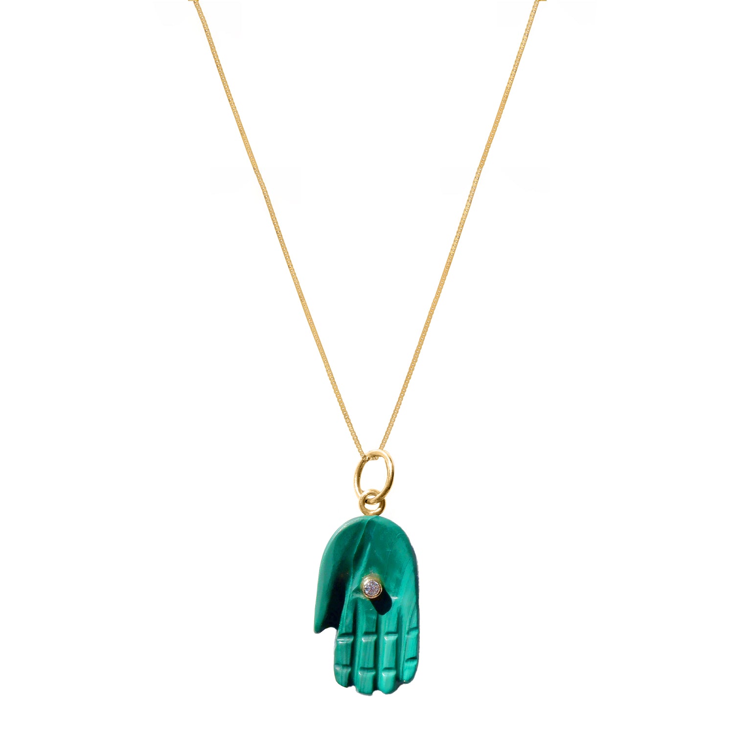 Diamond Malachite Gold Hamsa Pendant