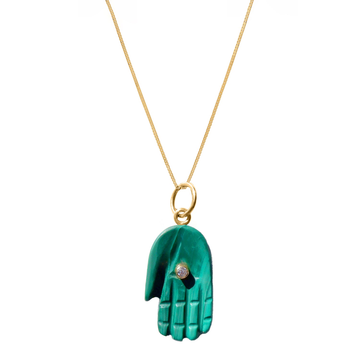 Diamond Malachite Gold Hamsa Pendant