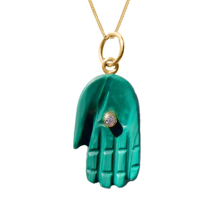 Diamond Malachite Gold Hamsa Pendant