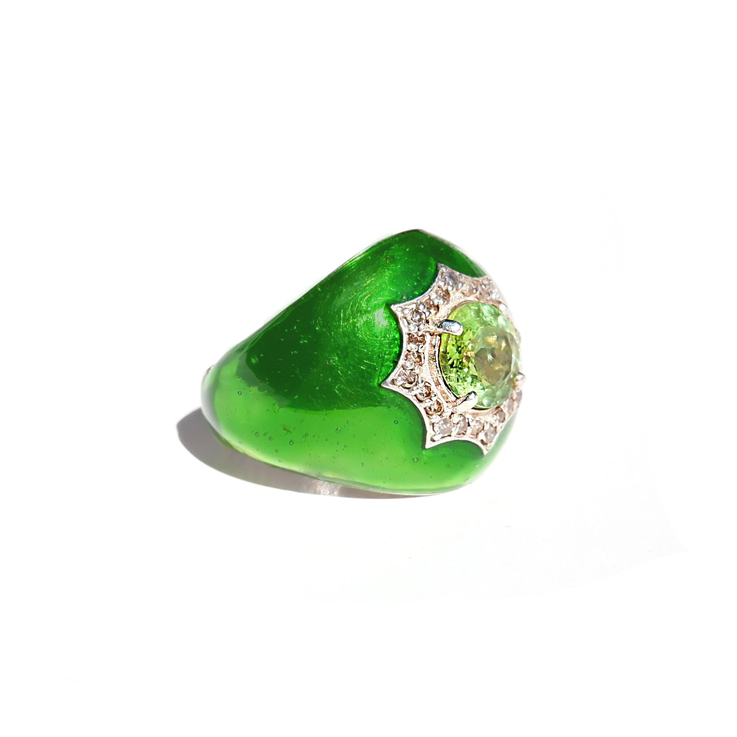 Peridot Diamond Enamel Bomba Ring