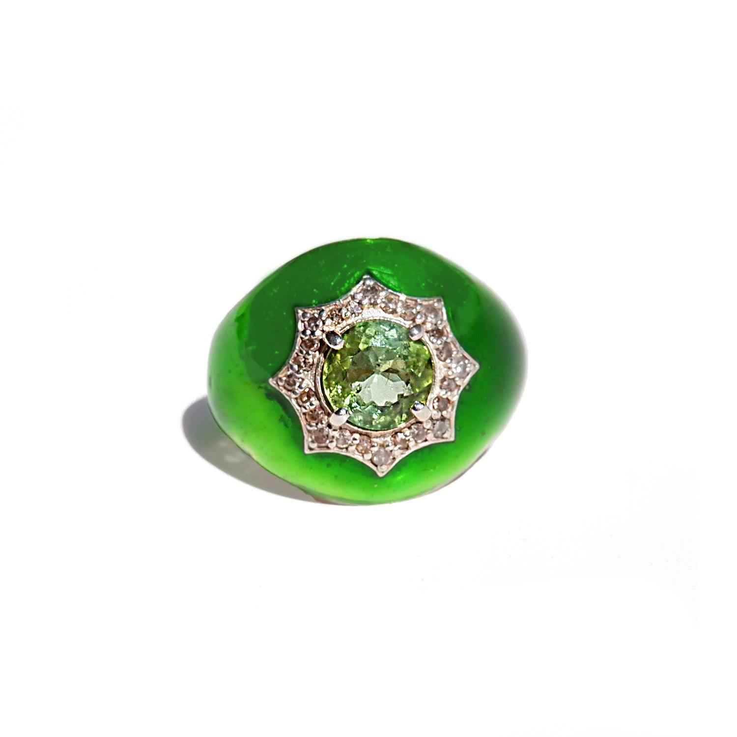 Peridot Diamond Enamel Bomba Ring