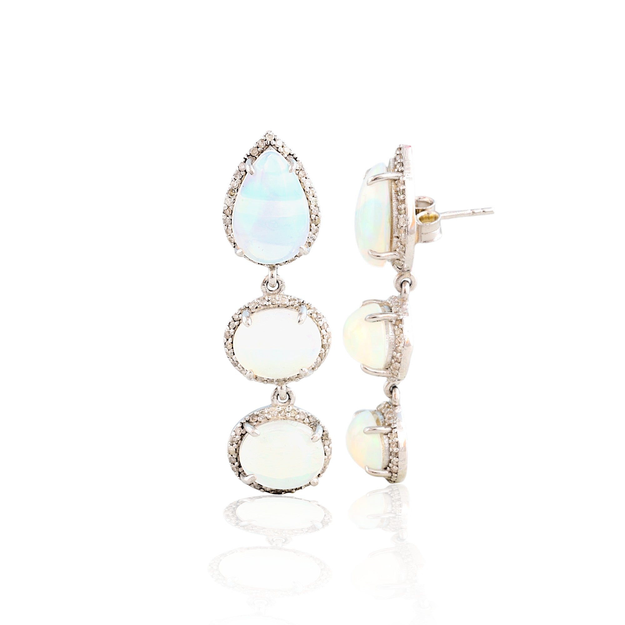Opal Diamond Tri Drop Earrings