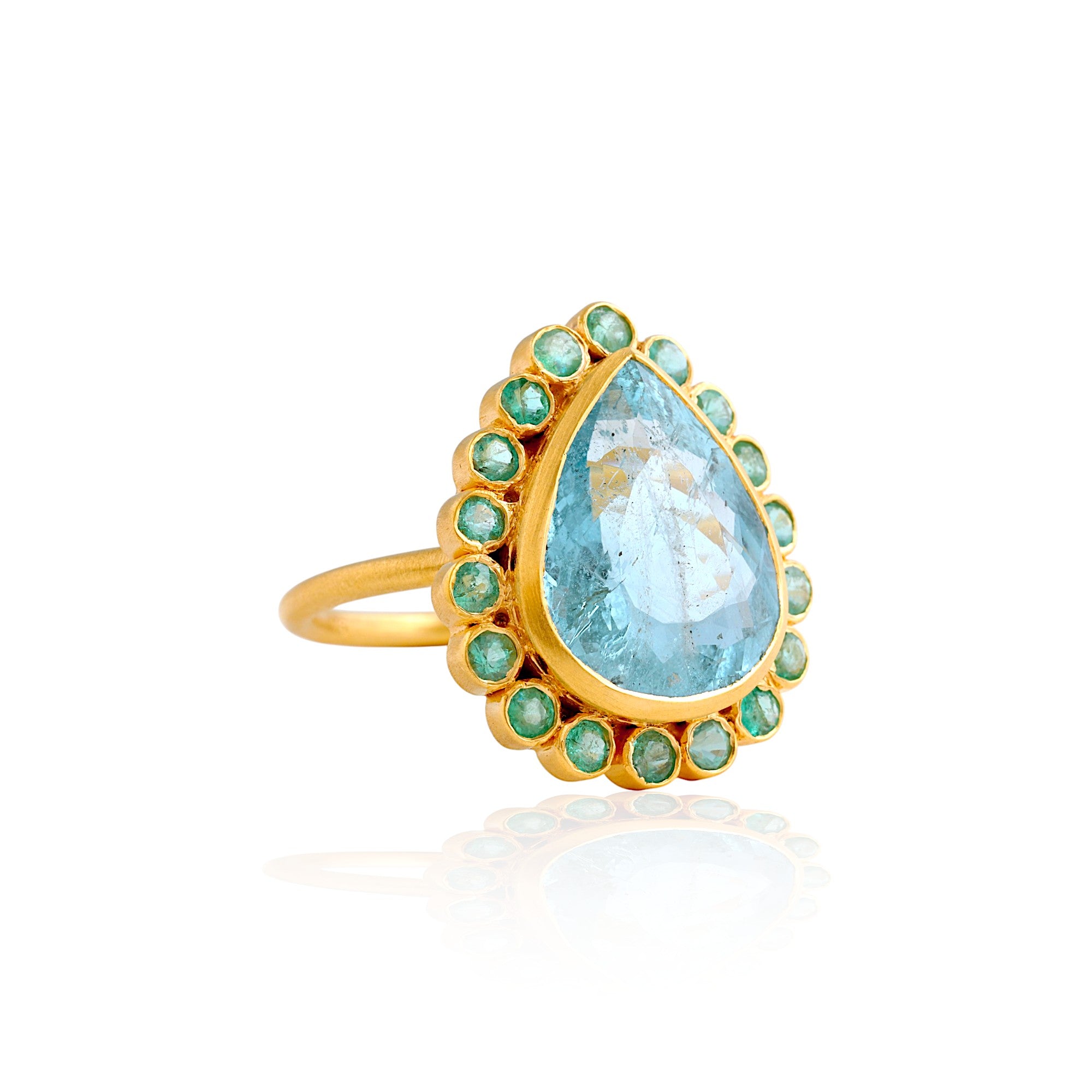Aquamarine Emerald Tear Drop Cocktail Ring