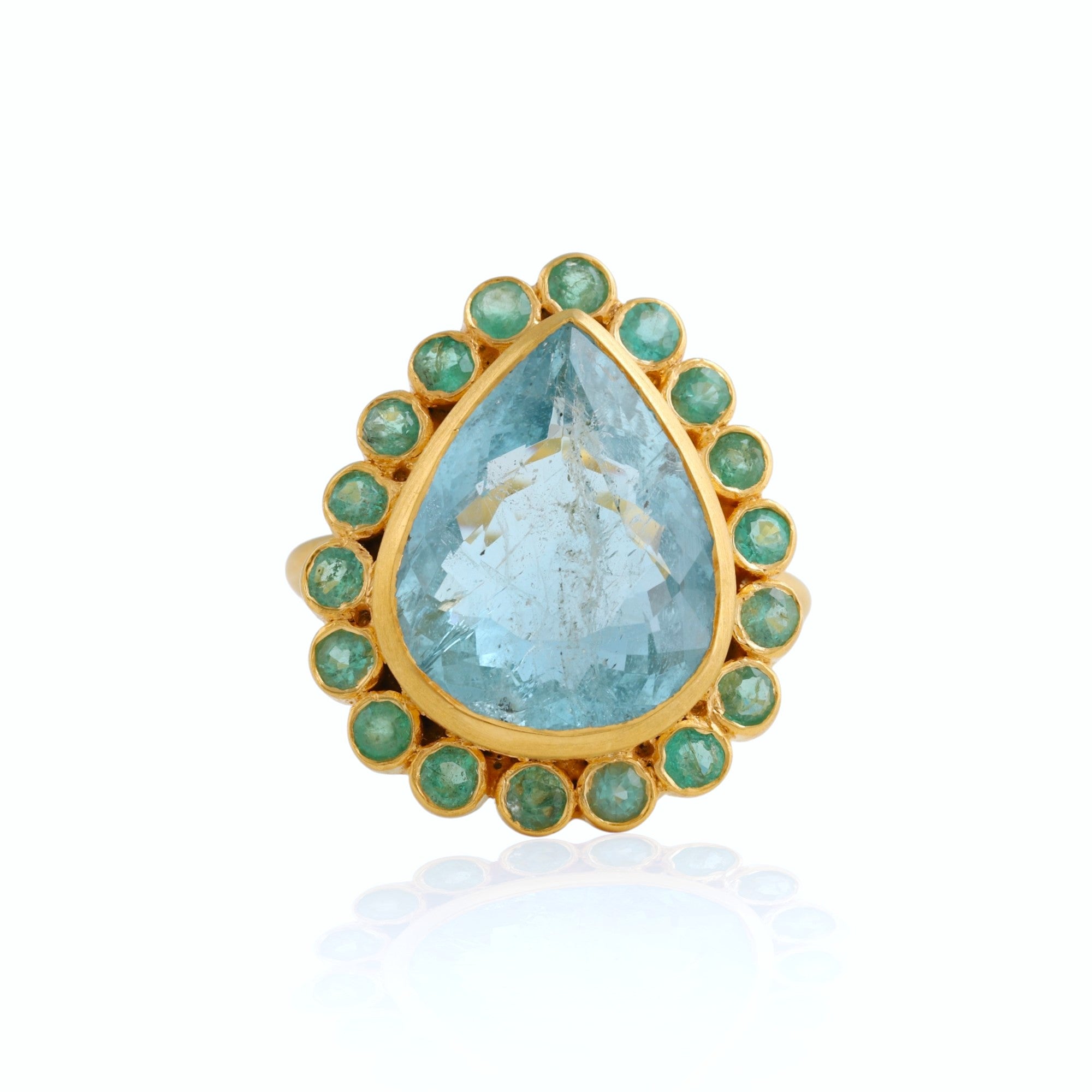 Aquamarine Emerald Tear Drop Cocktail Ring