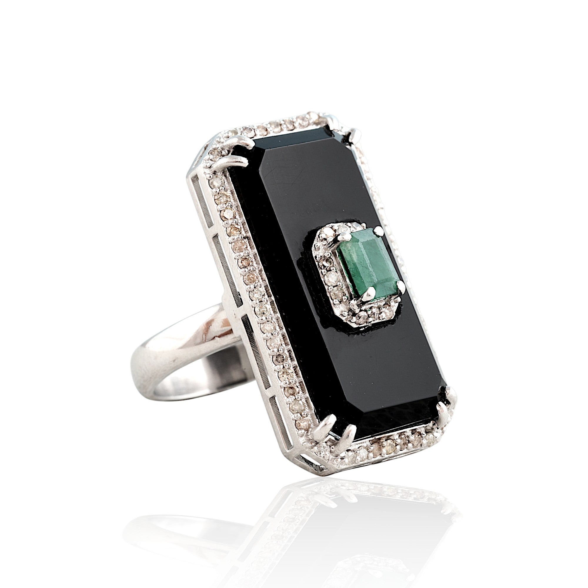 Emerald Diamond Black Onyx Cocktail Ring