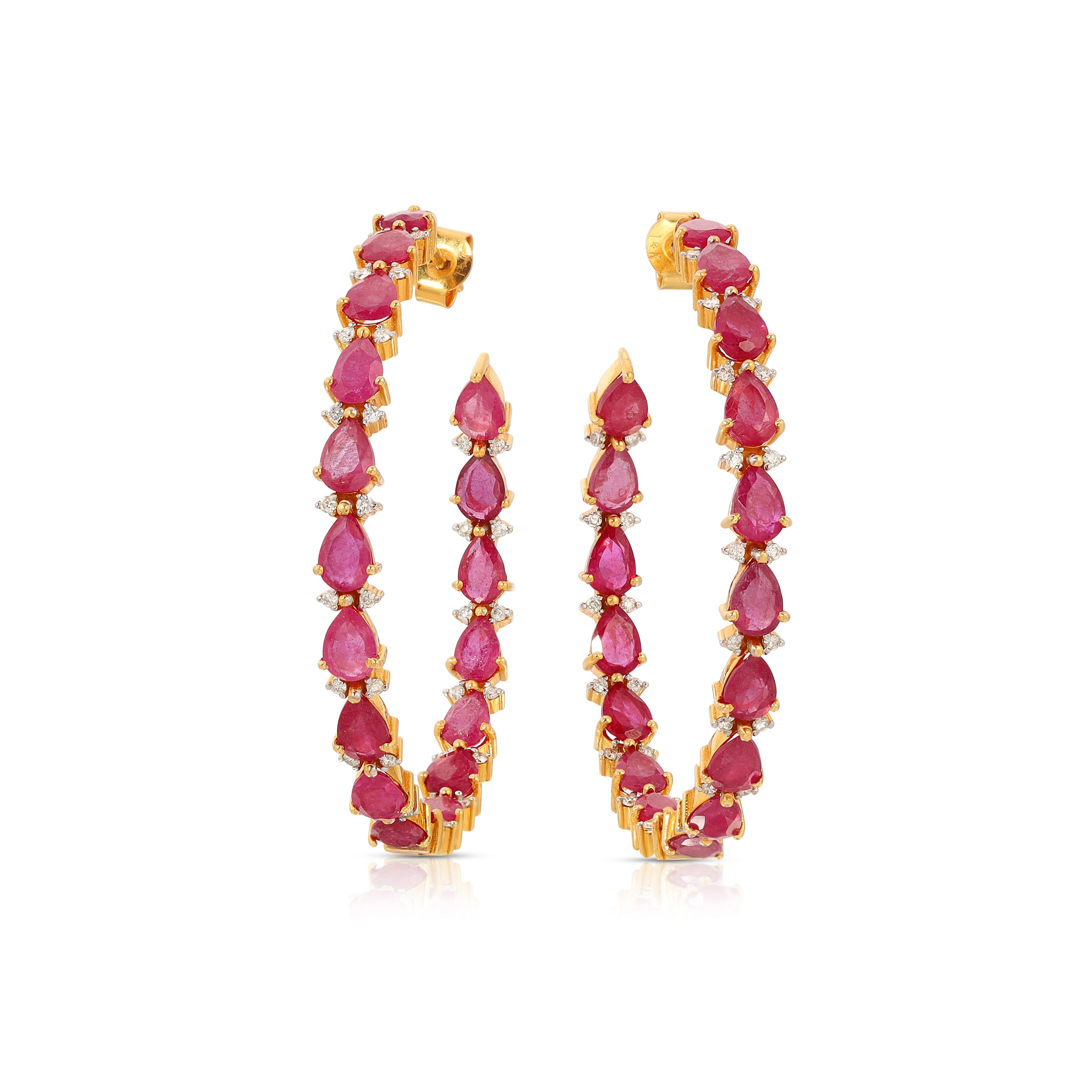 Pink Ruby Diamond Gold Hoops