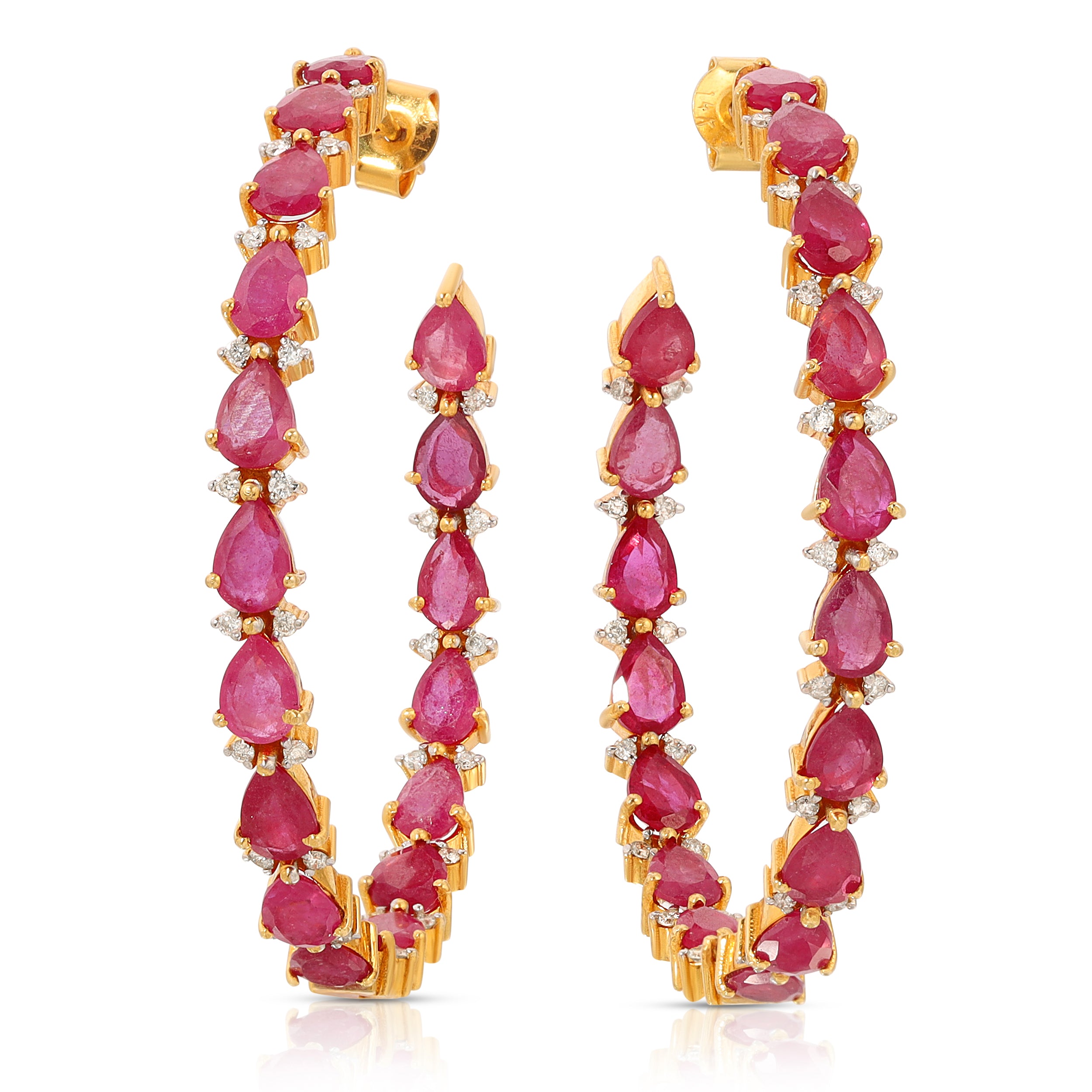 Pink Ruby Diamond Gold Hoops