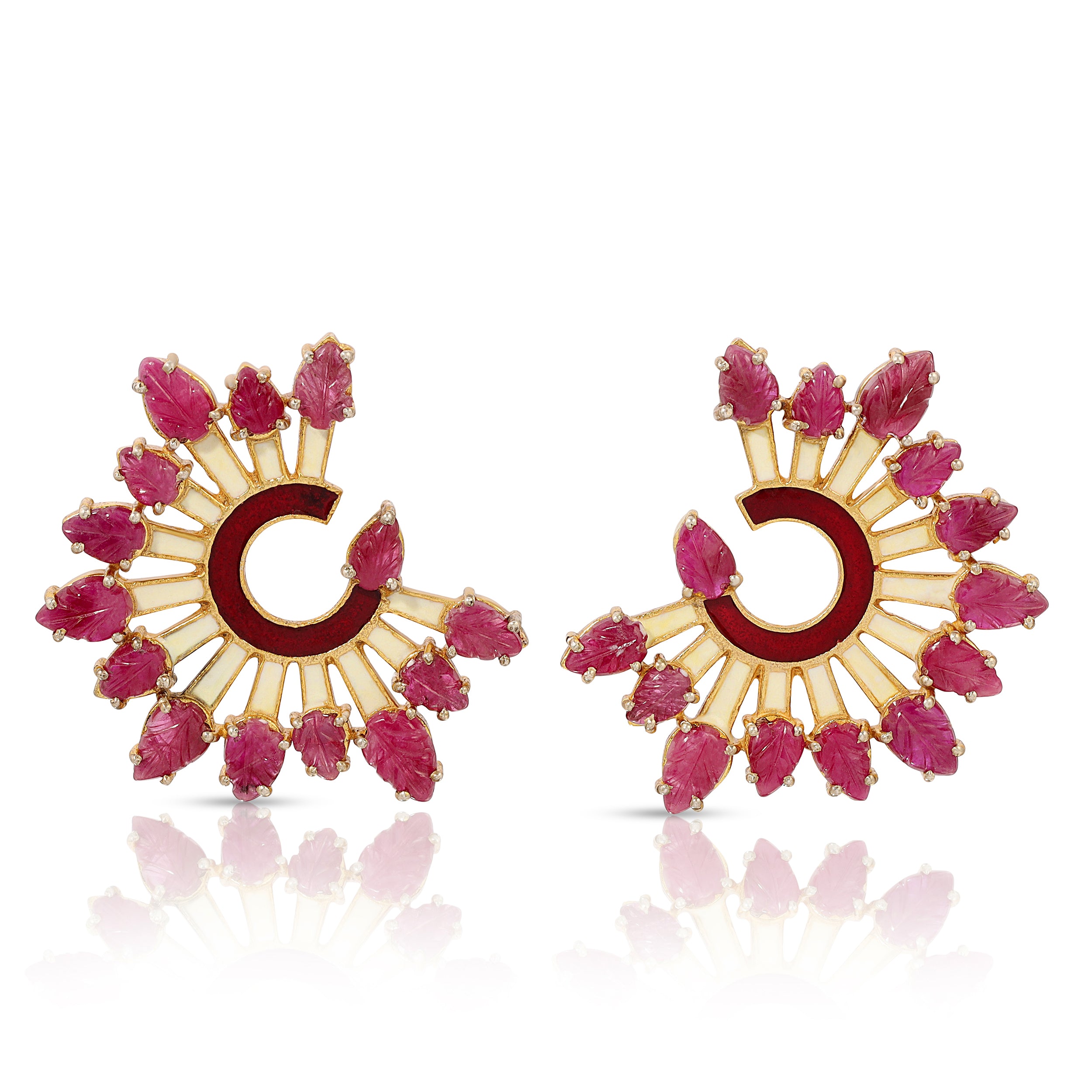 Ruby Enamel Art Deco Sun Earrings