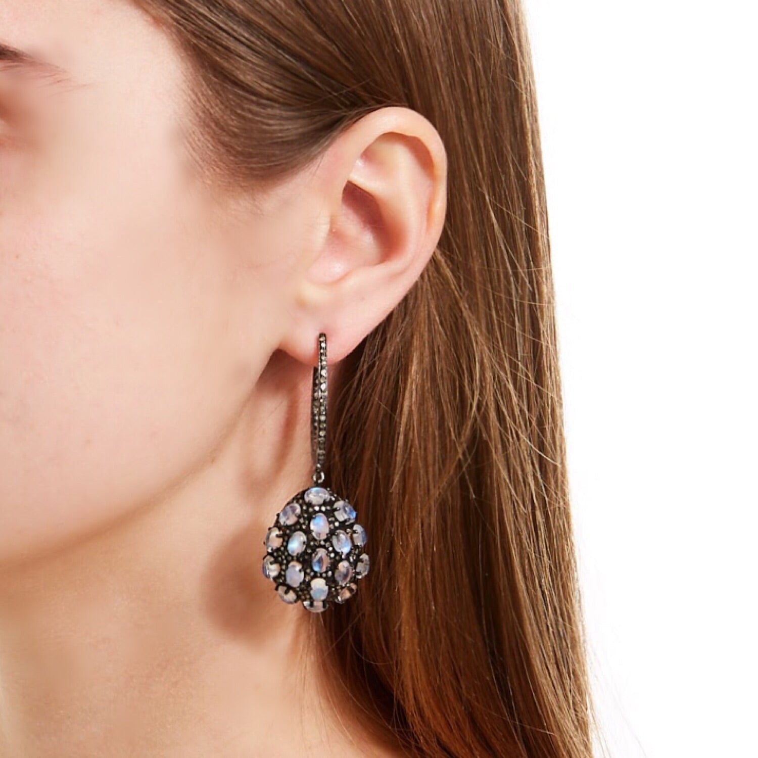 ‘Diaphanous’ Moonstone & Diamond Hoops-Earrings-Jaipur Atelier