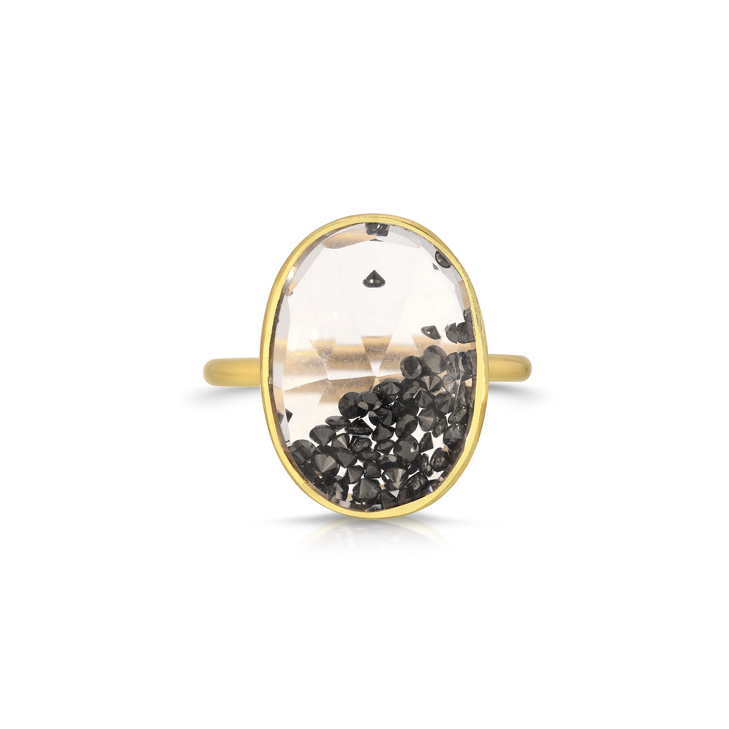 Black Diamond Oval Glitter Globe Ring