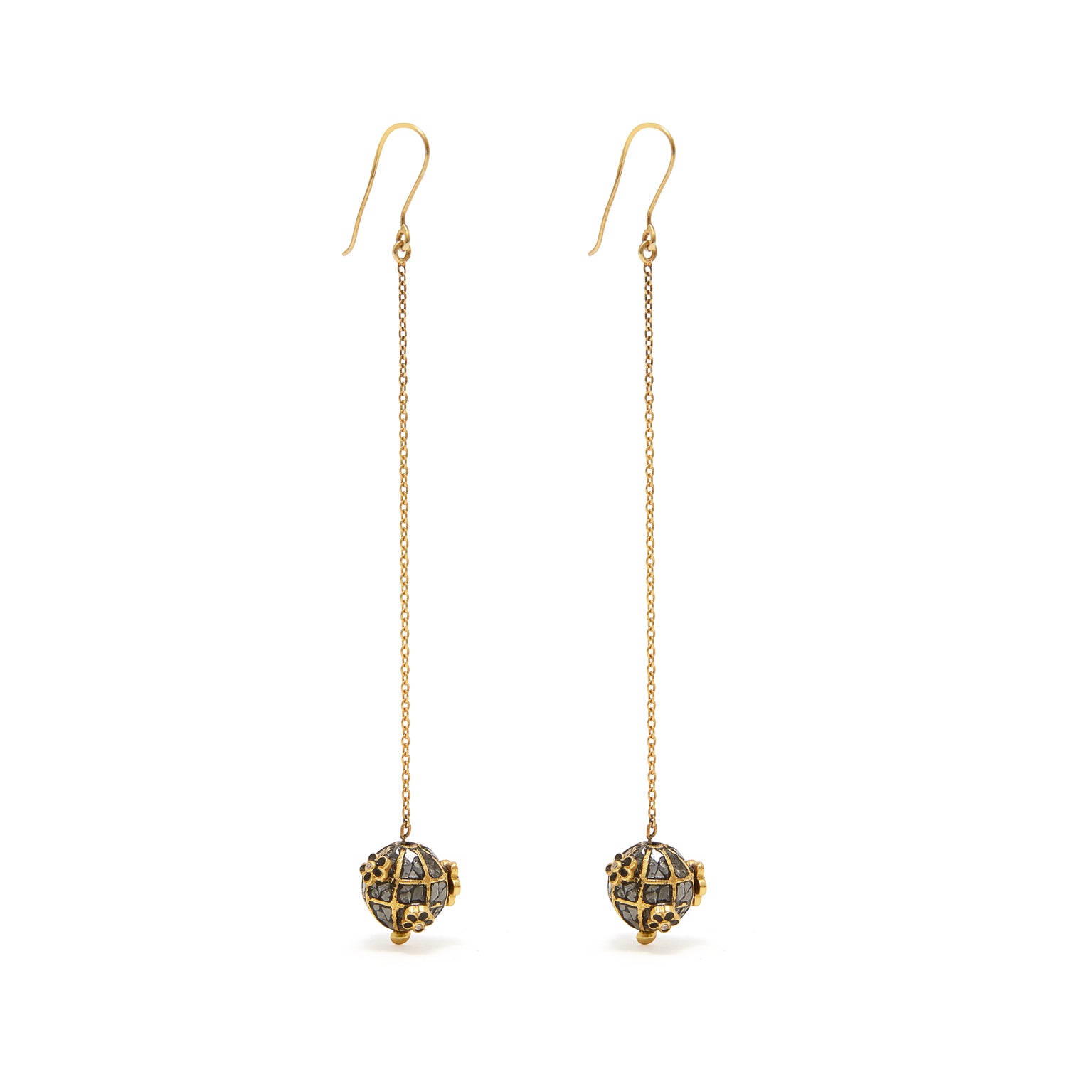 Black Diamond Enamel Roller Girl Earrings-Earrings-Jaipur Atelier