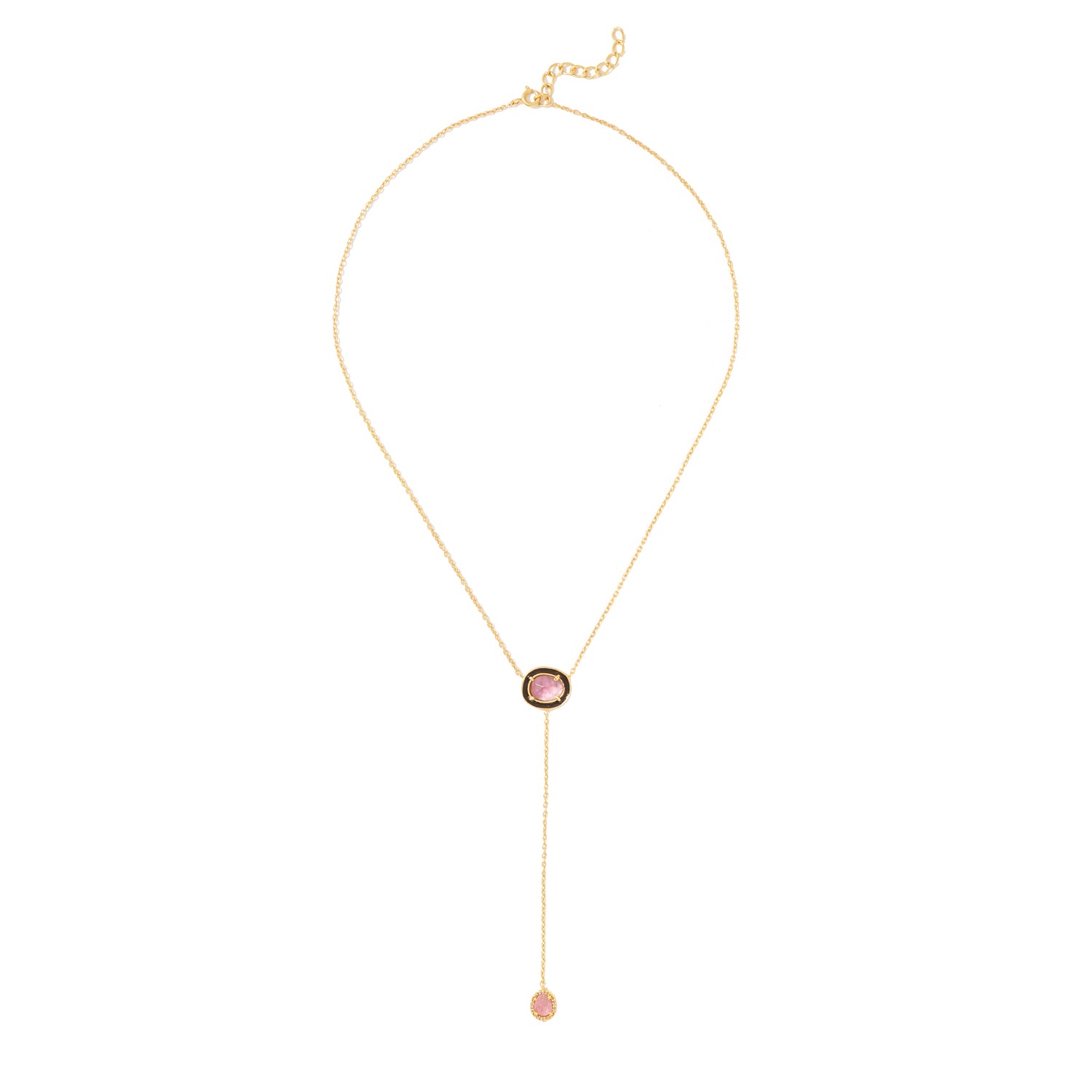 Tourmaline & Diamond Black Enamel T Pendant-Necklace-Jaipur Atelier