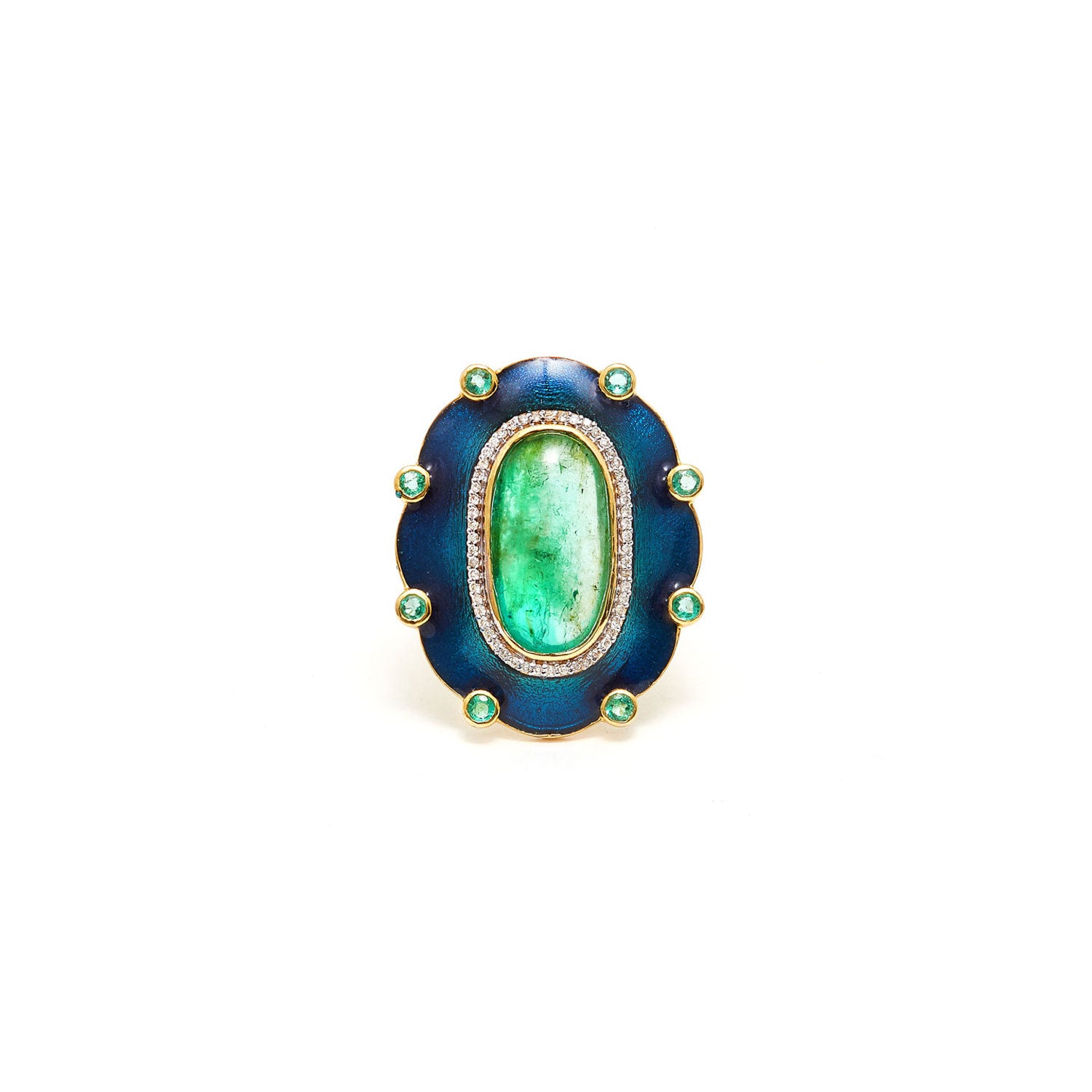 Jaipur Atelier The Peacock Columbian Emerald Cocktail Ring