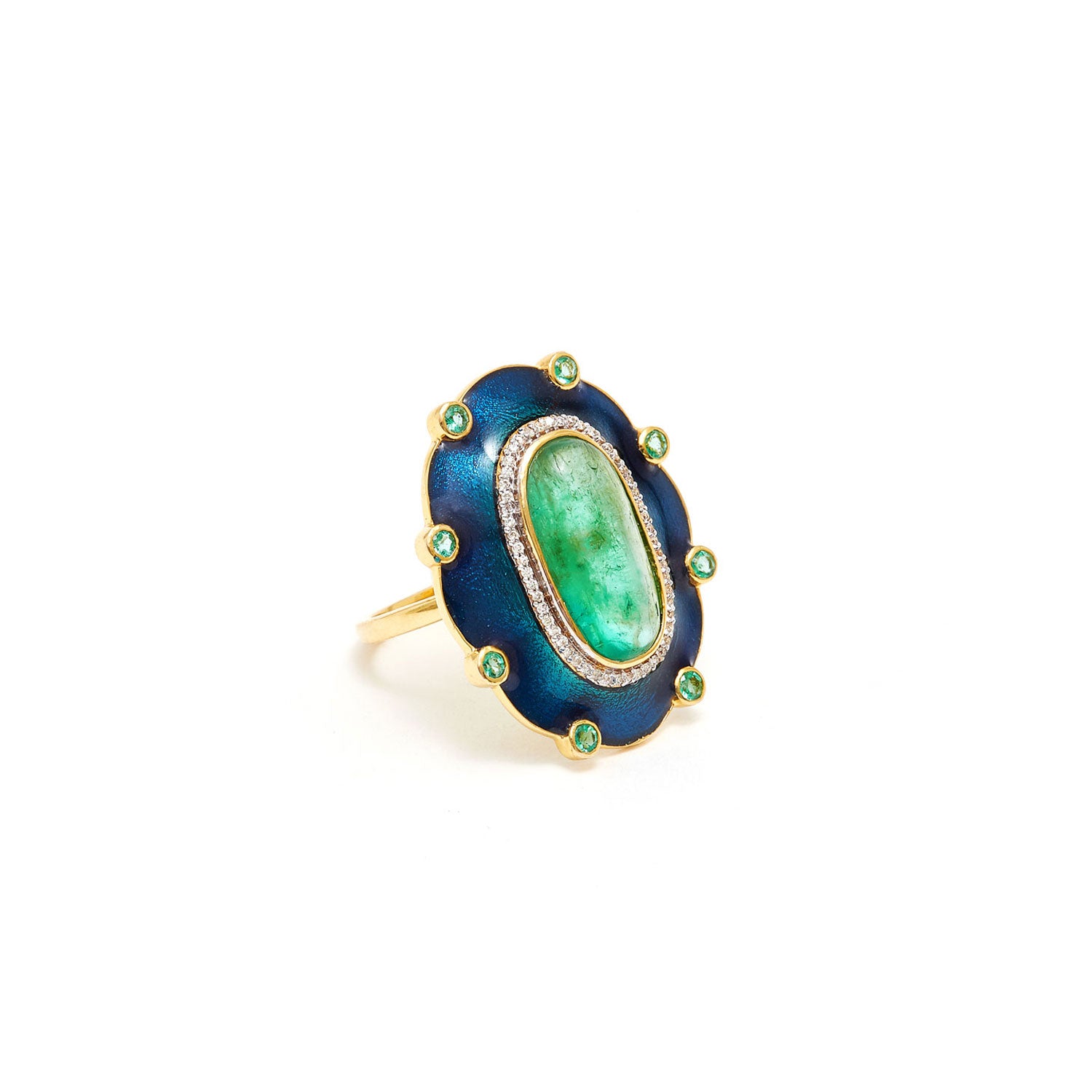 Jaipur Atelier The Peacock Columbian Emerald Cocktail Ring