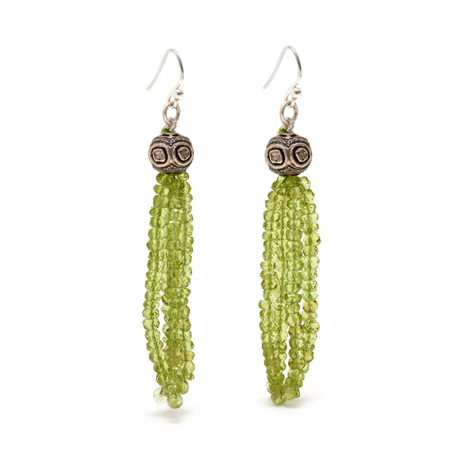 Jaipur Atelier Green Peridot Diamond Disco Ball Tassel Earrings