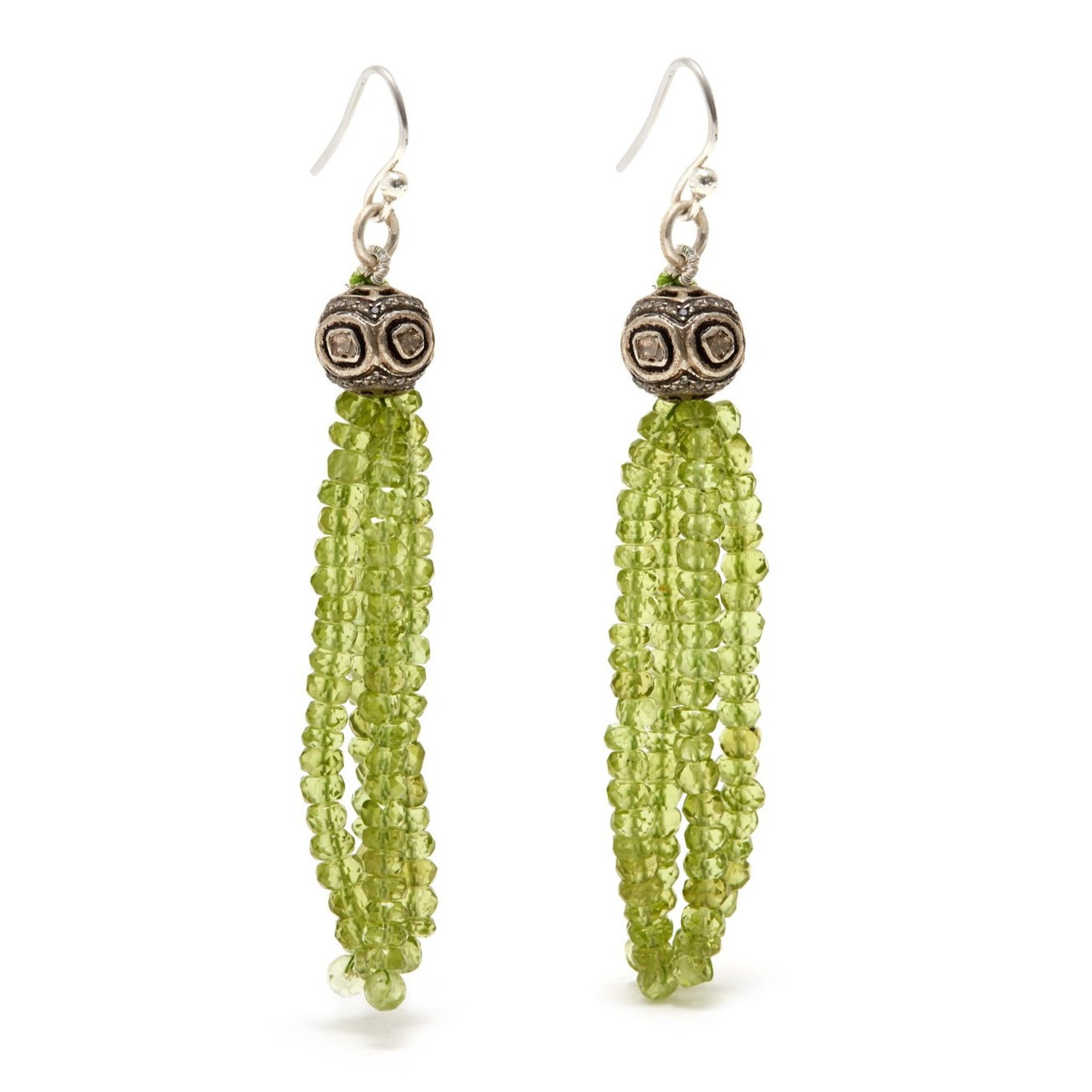 Green Peridot Diamond Disco Ball Tassel Earrings