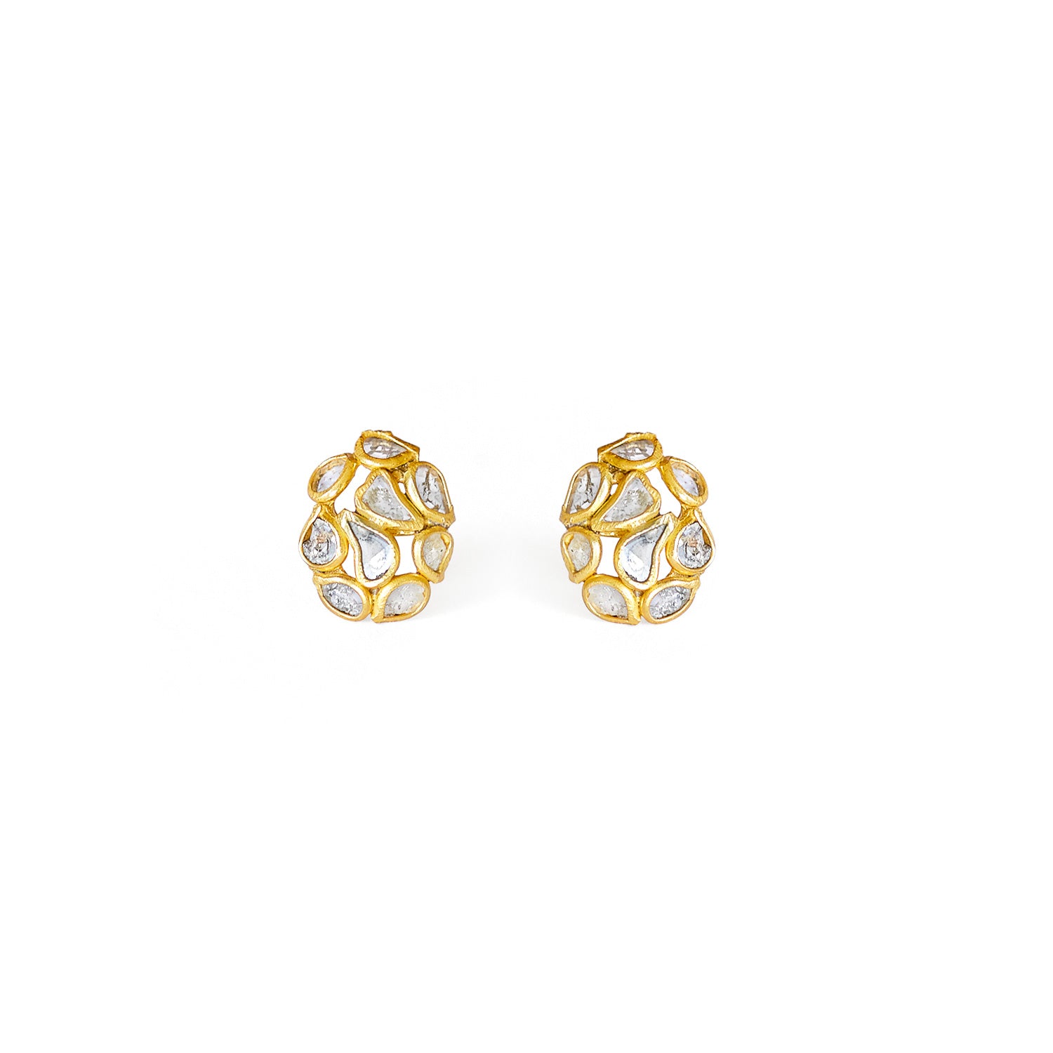 Diamond Diaphanous Oval Stud Earrings-Earrings-Jaipur Atelier
