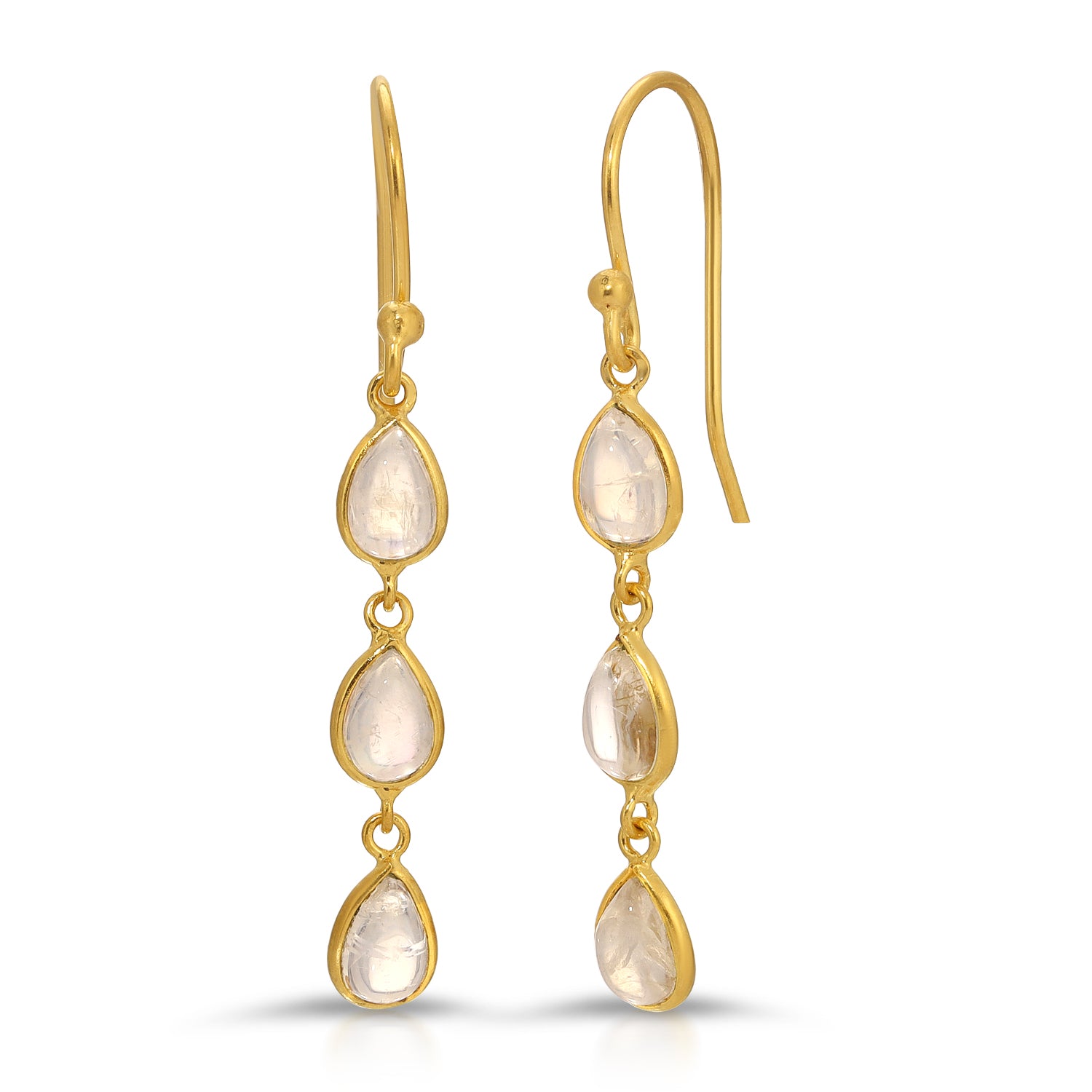 Triple Moonstone Tear Drop Earrings