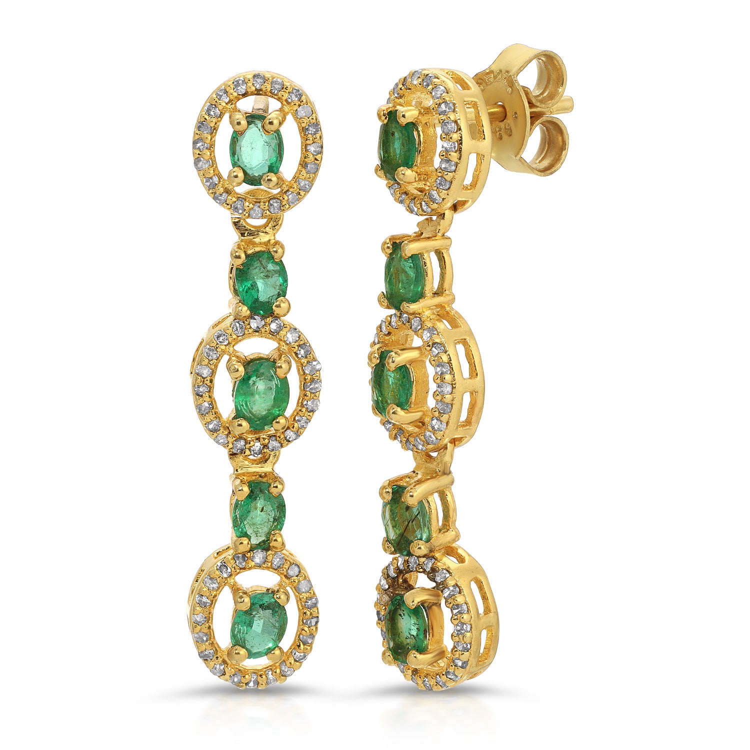 Emerald Diamond Triple Drop Earrings
