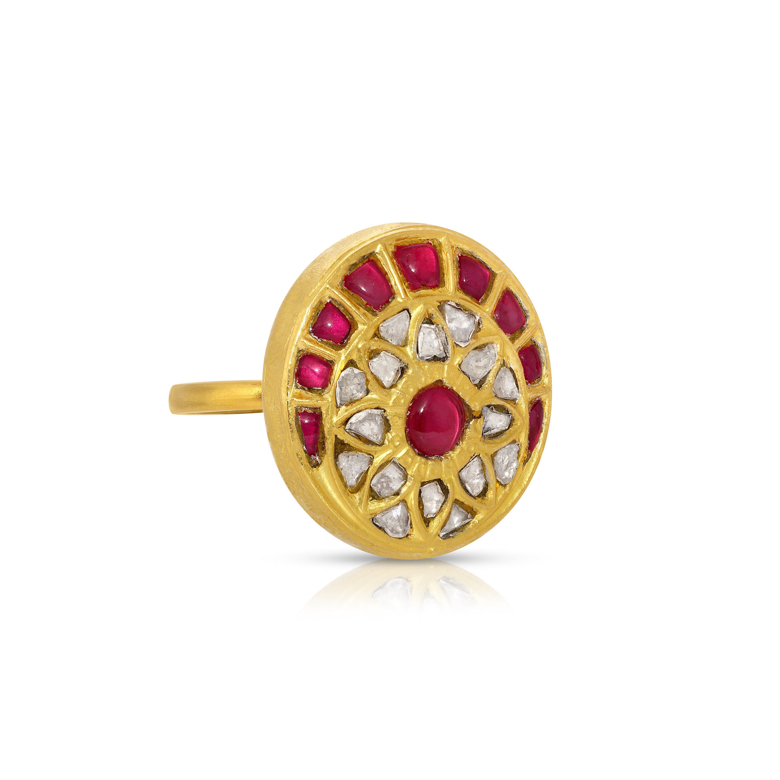 Pink Ruby Diamond Coin Cocktail Ring