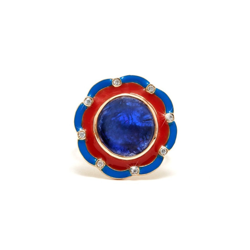 Crimson Enamel Burmese Sapphire Diamond  Dress Ring