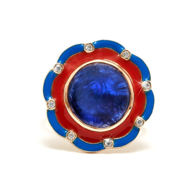 Crimson Enamel Burmese Sapphire Diamond Dress Ring