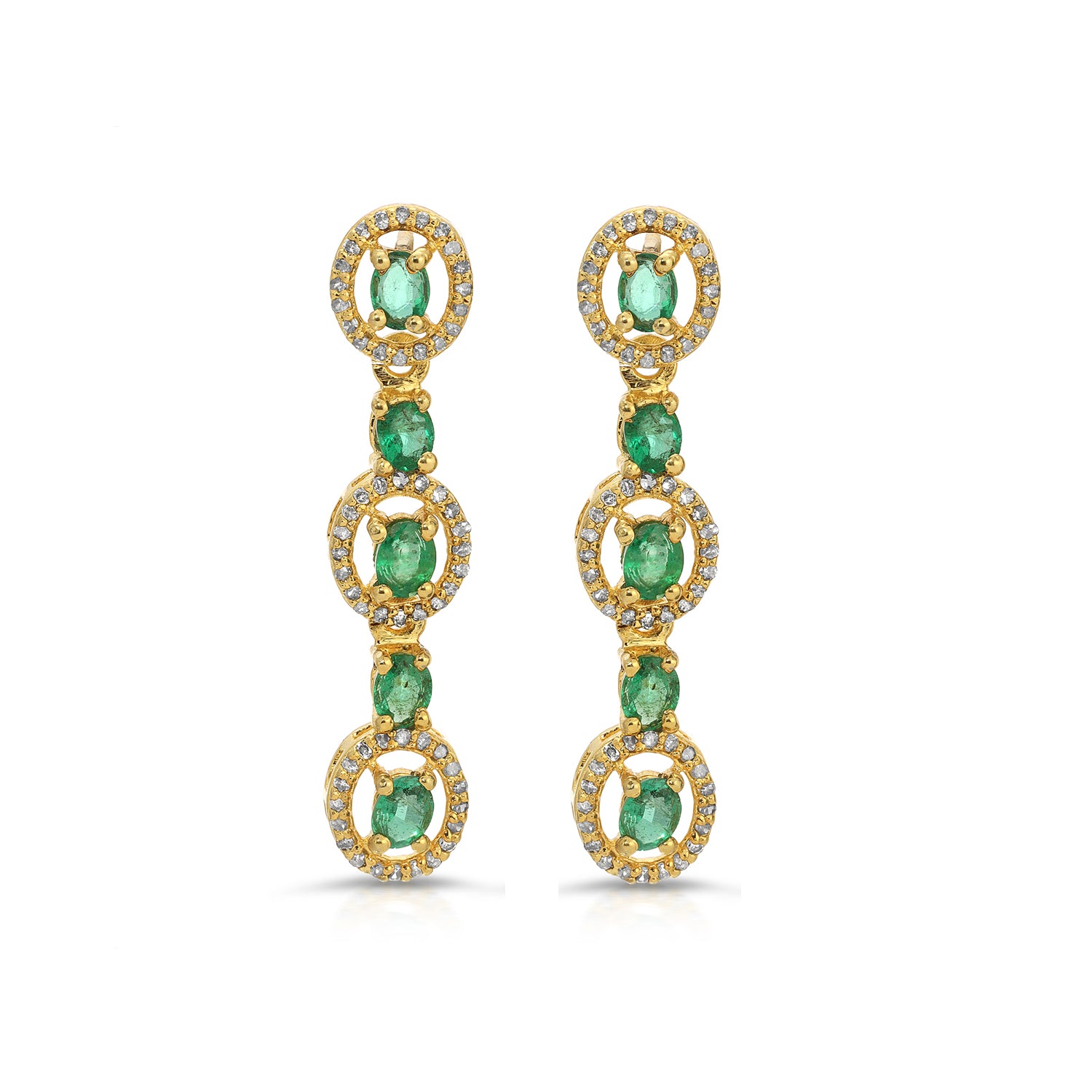 Emerald Diamond Triple Drop Earrings