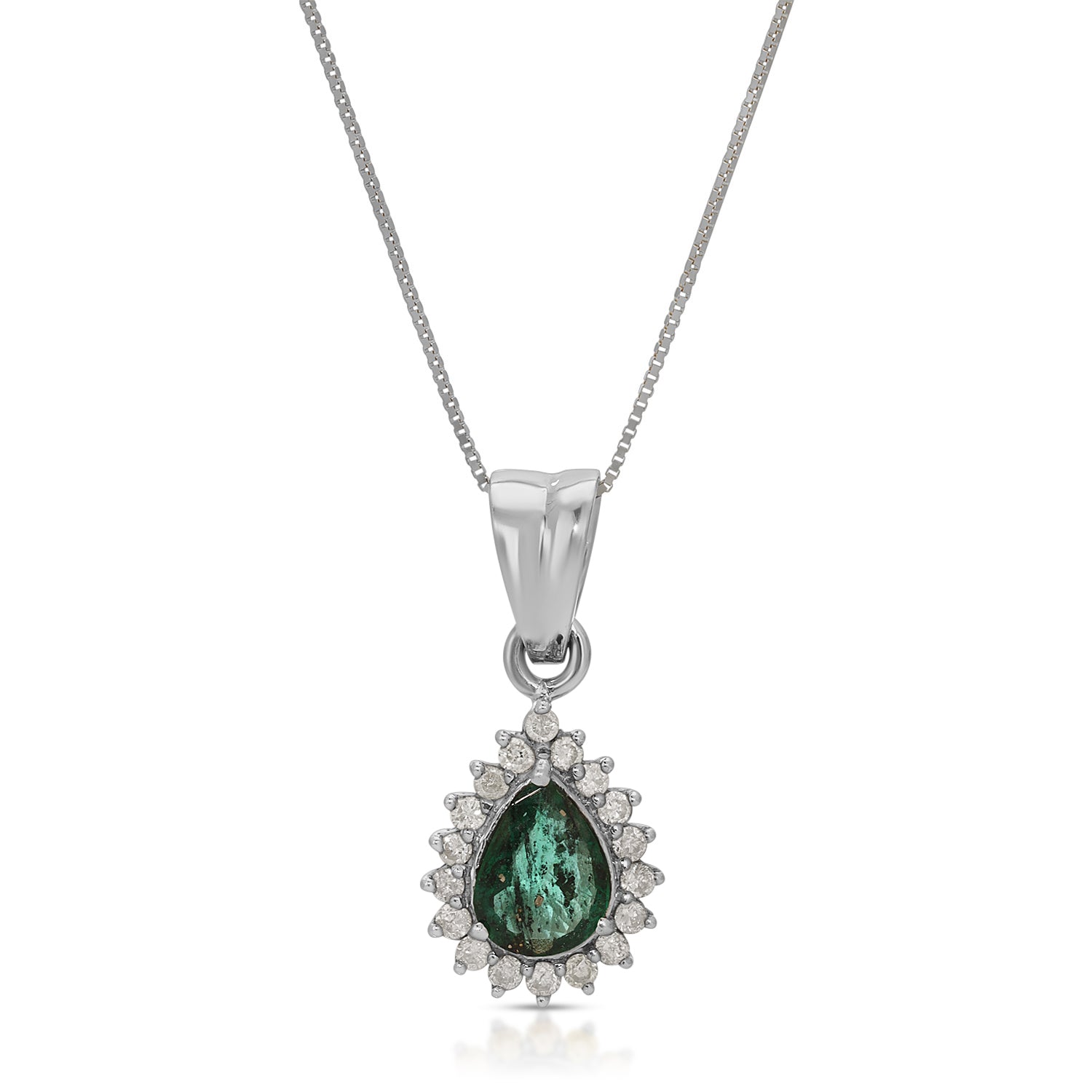 Emerald Diamond White Gold Tear Drop Pendant