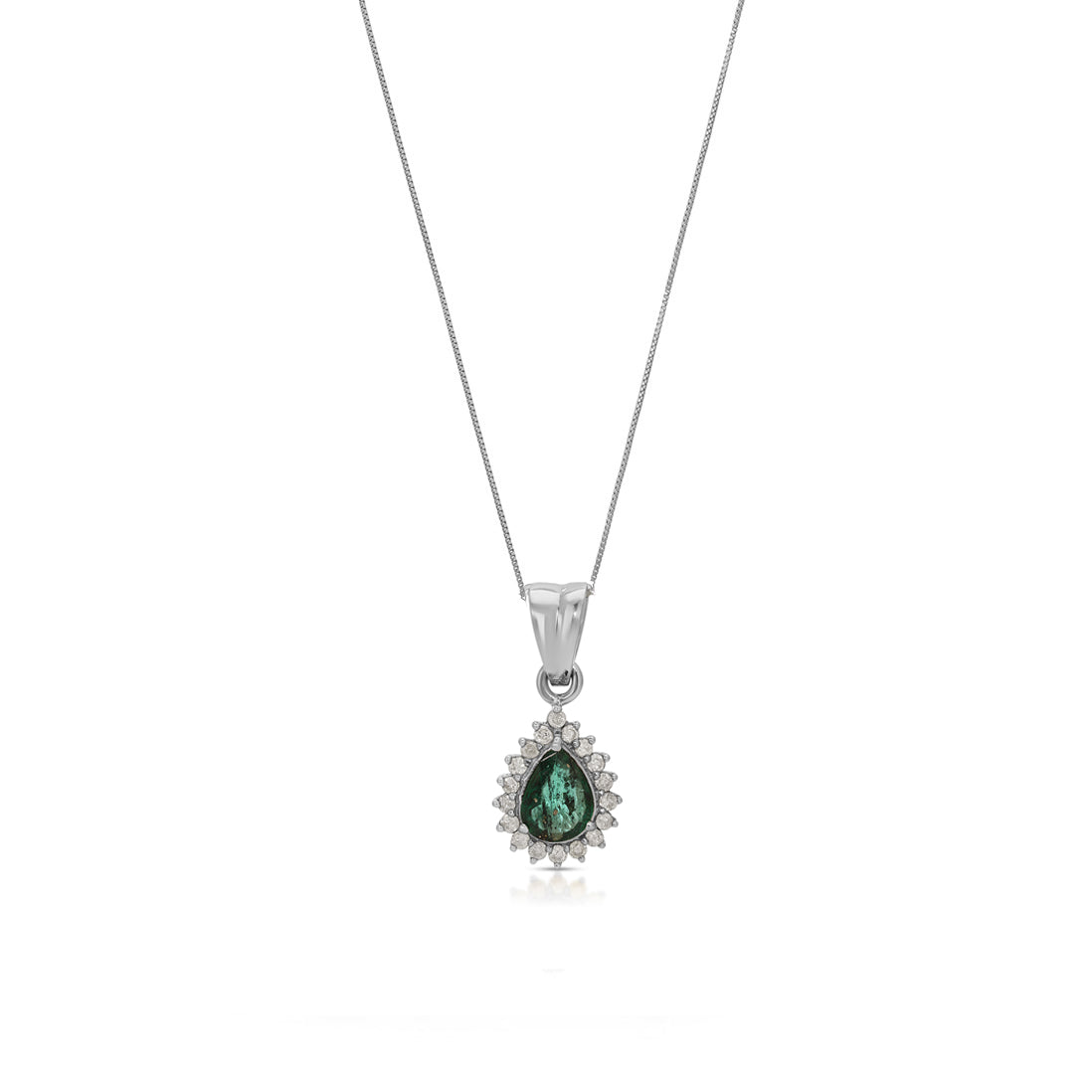 Emerald Diamond White Gold Tear Drop Pendant