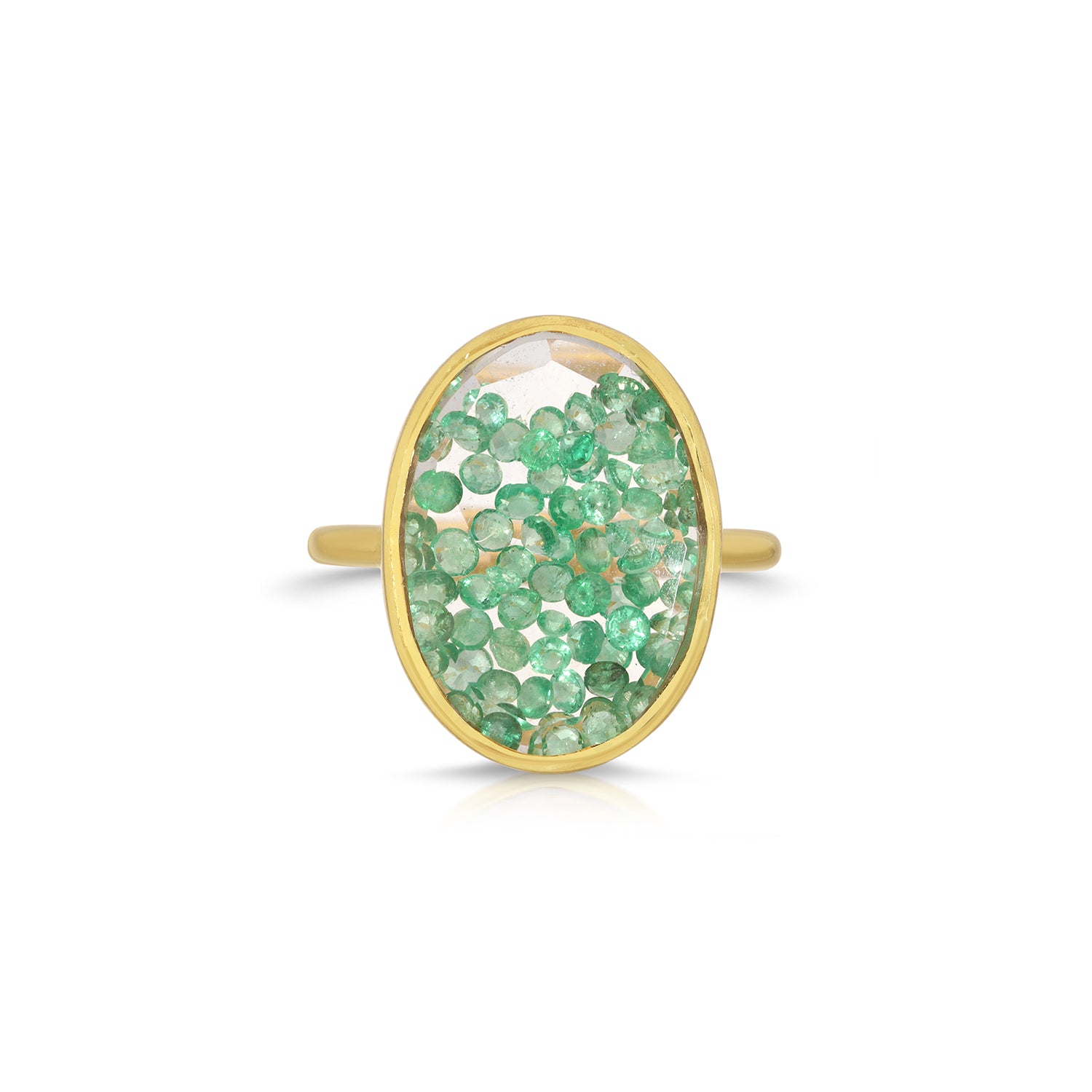 Emerald Oval Glitter Globe Ring