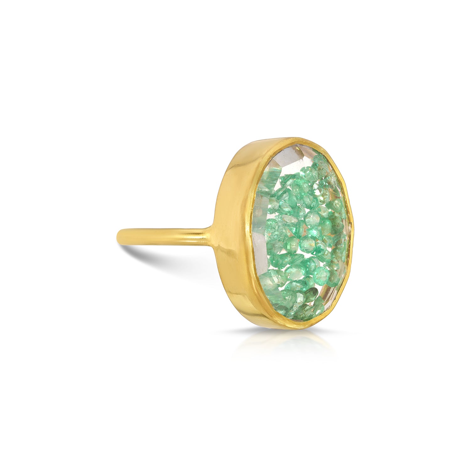 Emerald Oval Glitter Globe Ring