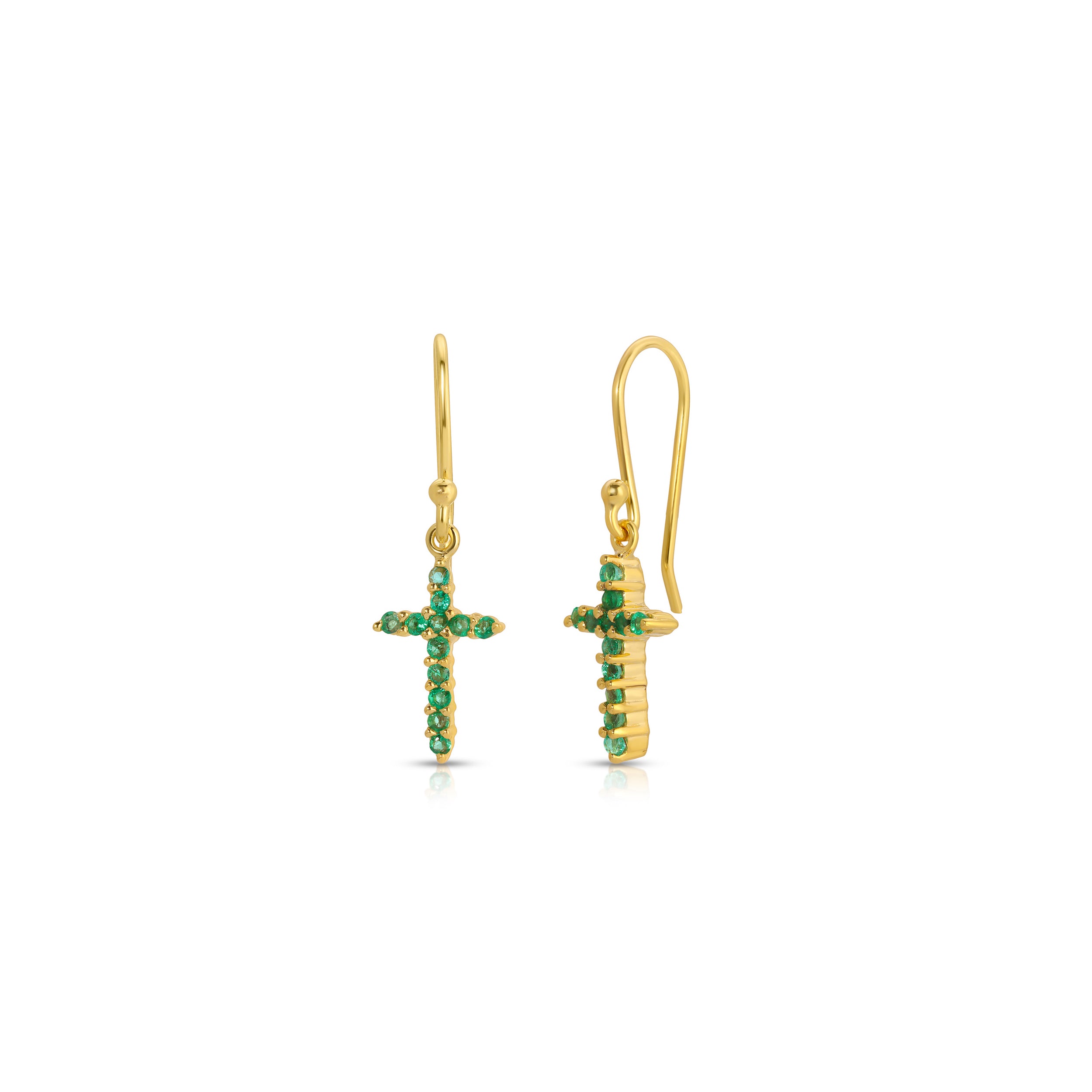Emerald Cross Drop Earrings