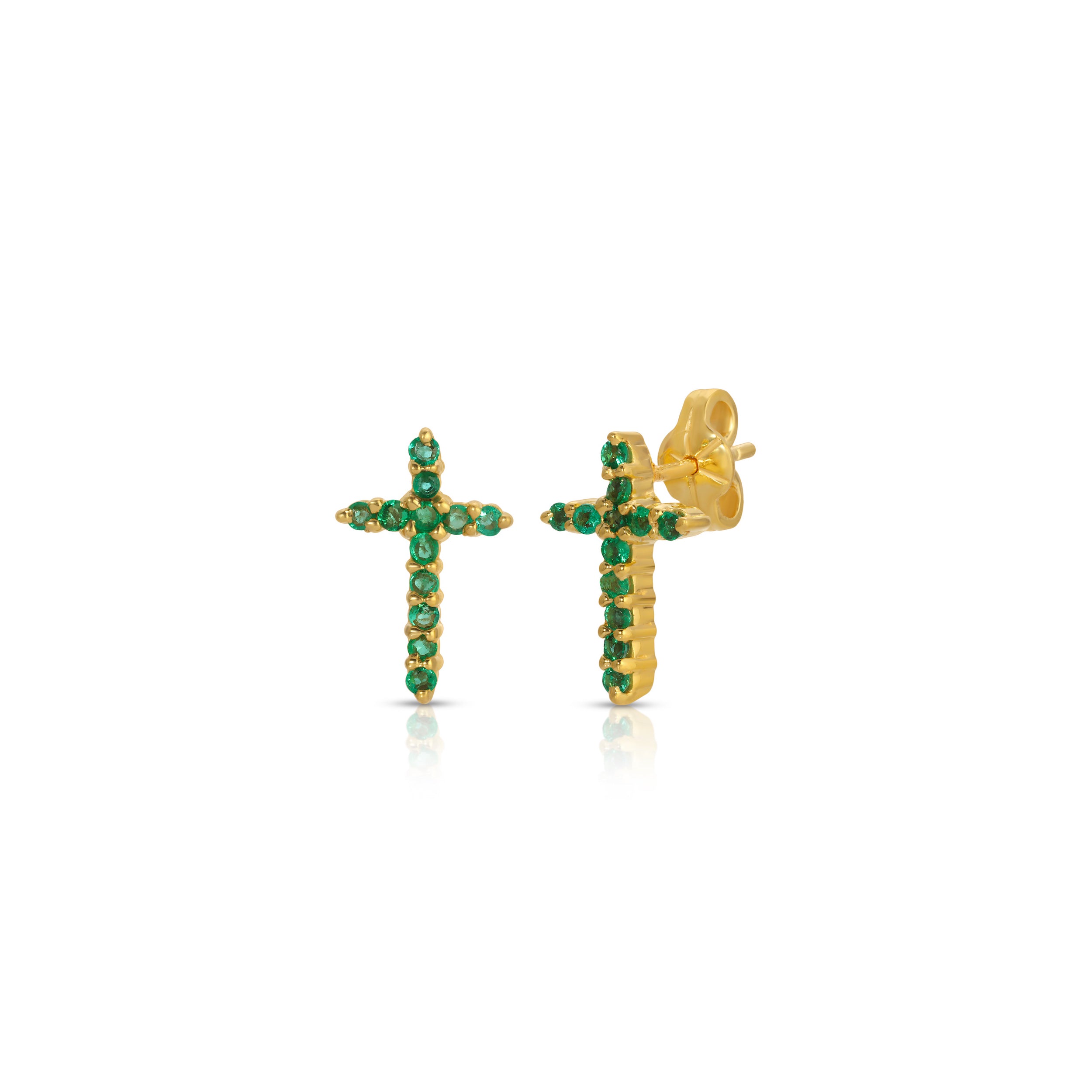 Emerald Cross Stud Earrings