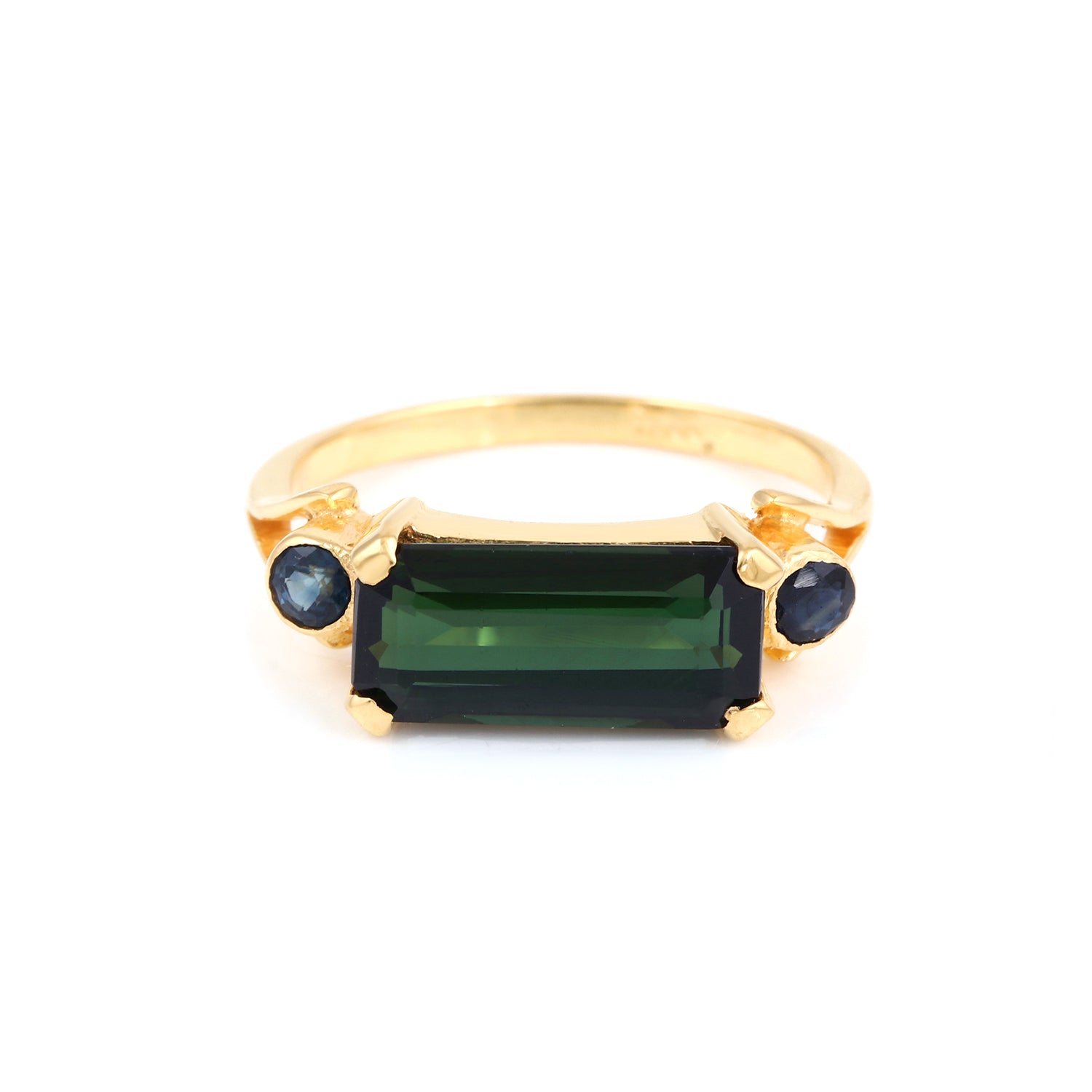 Green Tourmaline Teal Sapphire Baguette Band