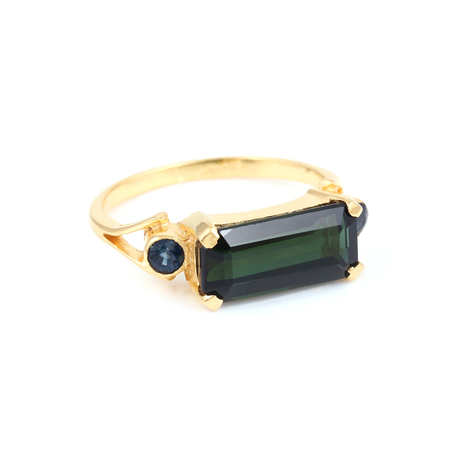 Green Tourmaline Teal Sapphire Baguette Band
