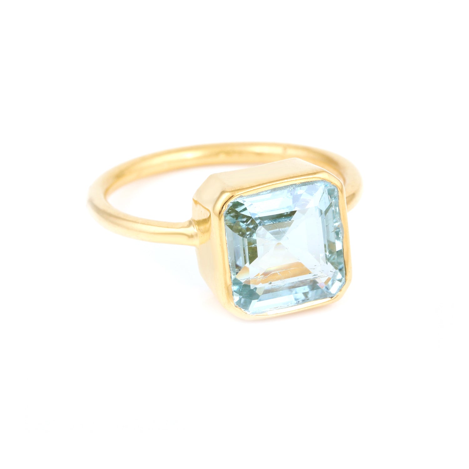 Ice Blue Emerald Cut Tourmaline Signet Ring